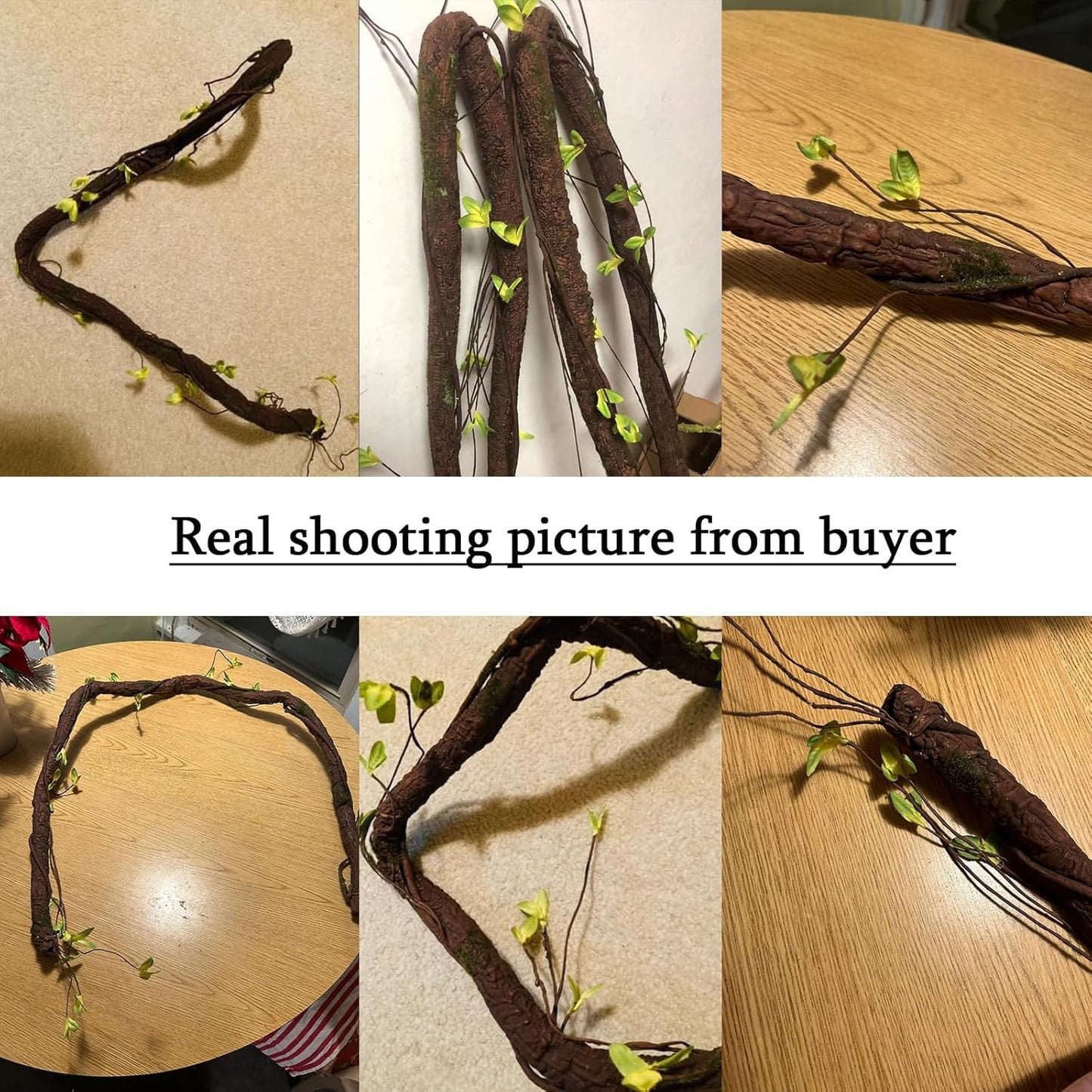 63in Bendable Thick Artificial Tree Branches Faux Wood Tree Trunk Twigs Grapevines Moss Plants Garland With Green Leaves For Wall Hanging Reptile Climbing Halloween Outdoor Arch Home Garden Decoration