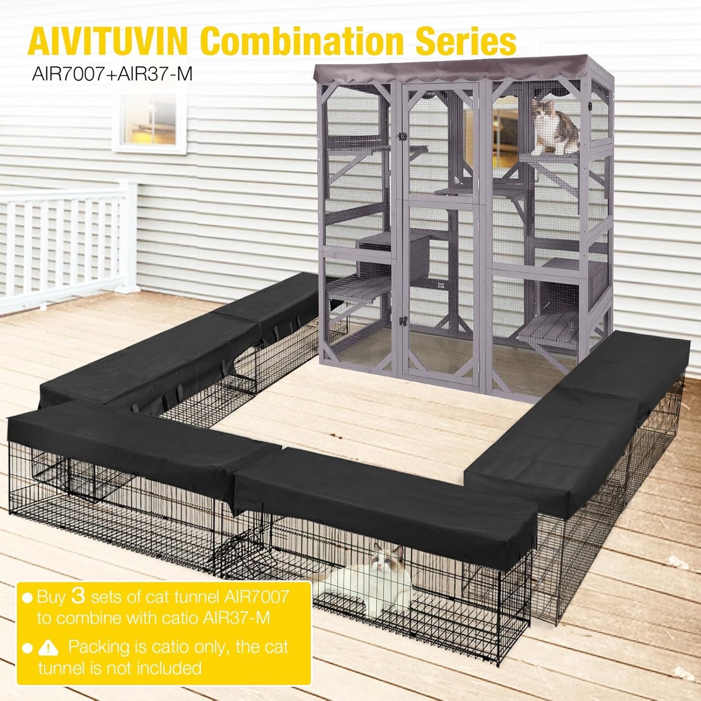 Aivituvin Catio Outdoor Cat Enclosure Large Cat House for Mulitiple Cats Walk in Kitty Cage with Tarp Roof 70"