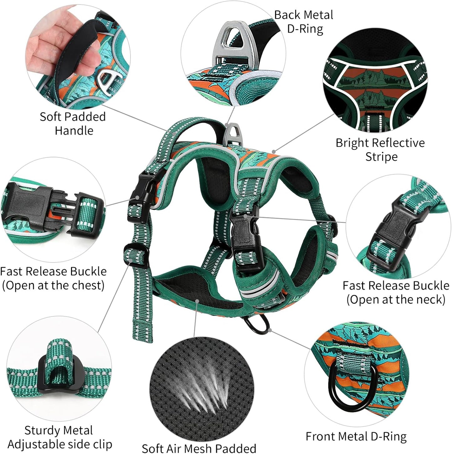 Timos No Pull Dog Harness,No Choke Front Clip Dog Reflective Harness,Adjustable Soft Padded Pet Vest with Easy Control Handle for Small Dogs,Wilderness,S