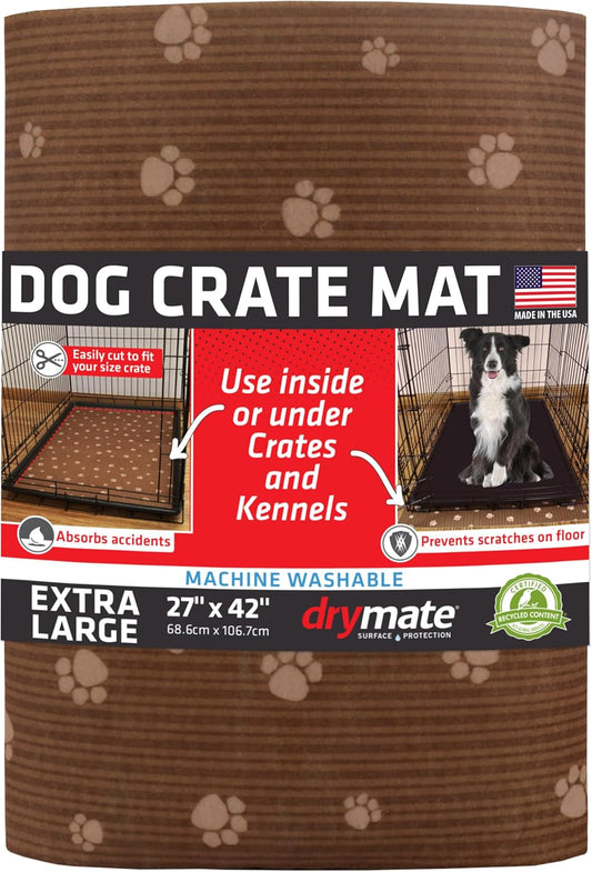 Drymate Dog Crate Mat Liner, Absorbs Urine, Waterproof, Non-Slip, Washable Puppy Pee Pad for Kennel Training - Use Under Pet Cage to Protect Floors, Thin Cut to Fit Design (USA Made) (Brown)(27"x42")