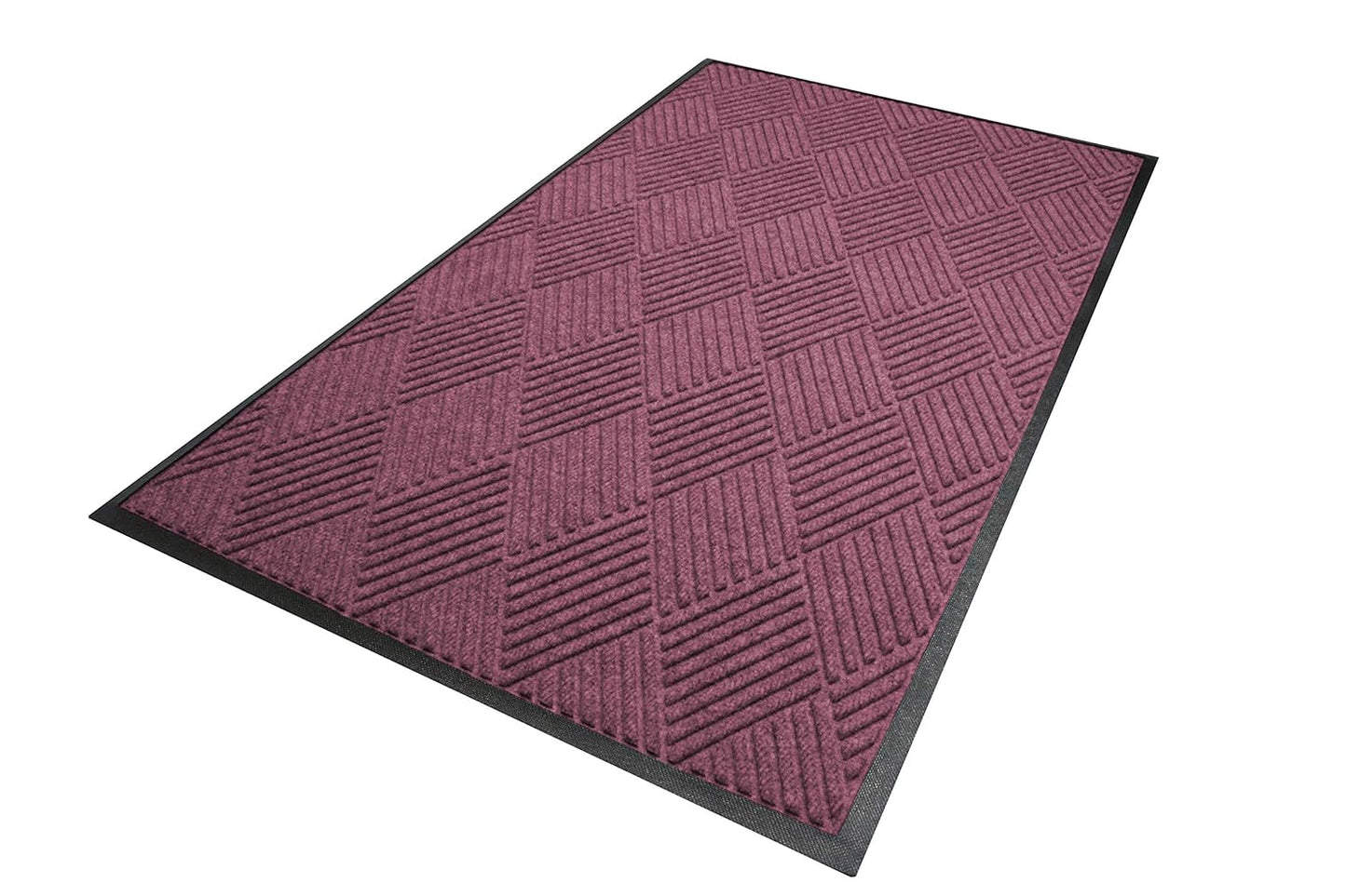 WaterHog Diamond | Commercial-Grade Entrance Mat with Rubber Border – Indoor/Outdoor, Quick Drying, Stain Resistant Door Mat (Bordeaux, 3' x 12')
