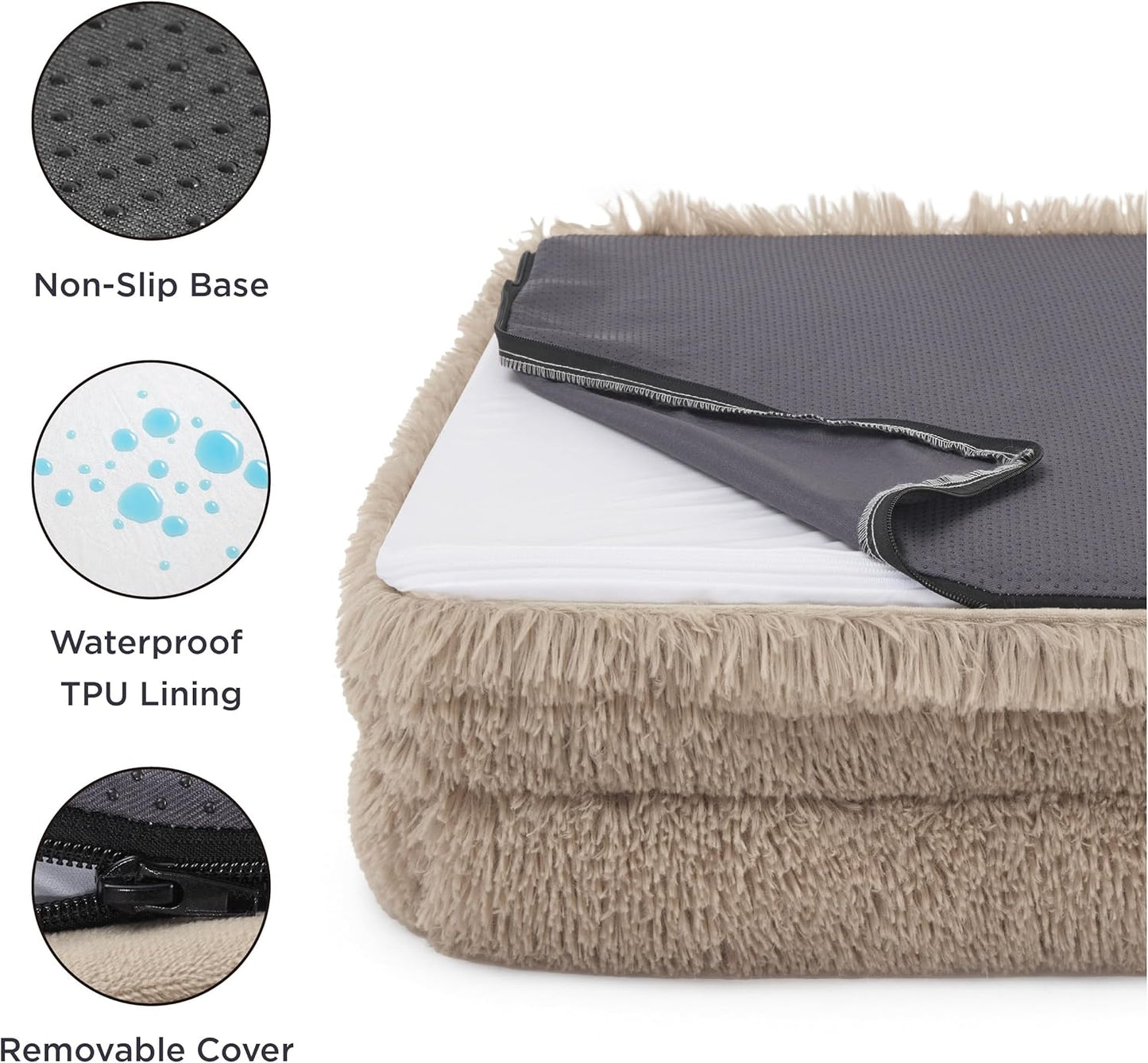 Bedsure Orthopedic Dog Beds Large Sized Dog - Washable Large Dog Cat Bed Waterproof, Comfort Dogs Couch Sofa with Washable Removable Cover, Pet Bed with Nonskid Bottom, Long Faux Fur-Taupe, 35"