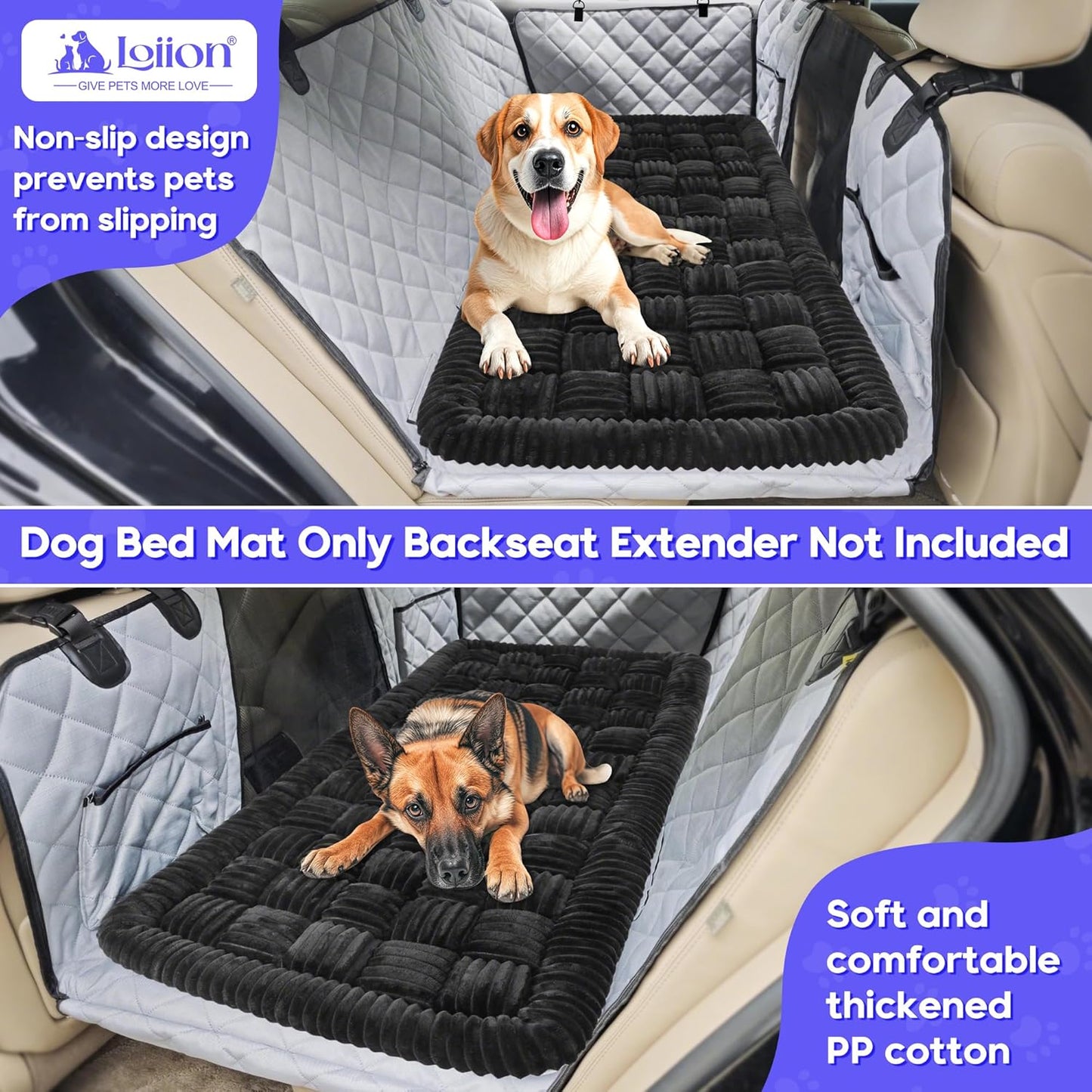 Dog Car Bed Mat, Non-Slip Backseat Extender Pet Blanket, Plaid Dog Bed for Trucks, Sedans & Large SUVs, Chew-Resistant Travel Pad for Dogs, Easy Clean & Scratch-Proof & Comfort (56"x28.7") Black