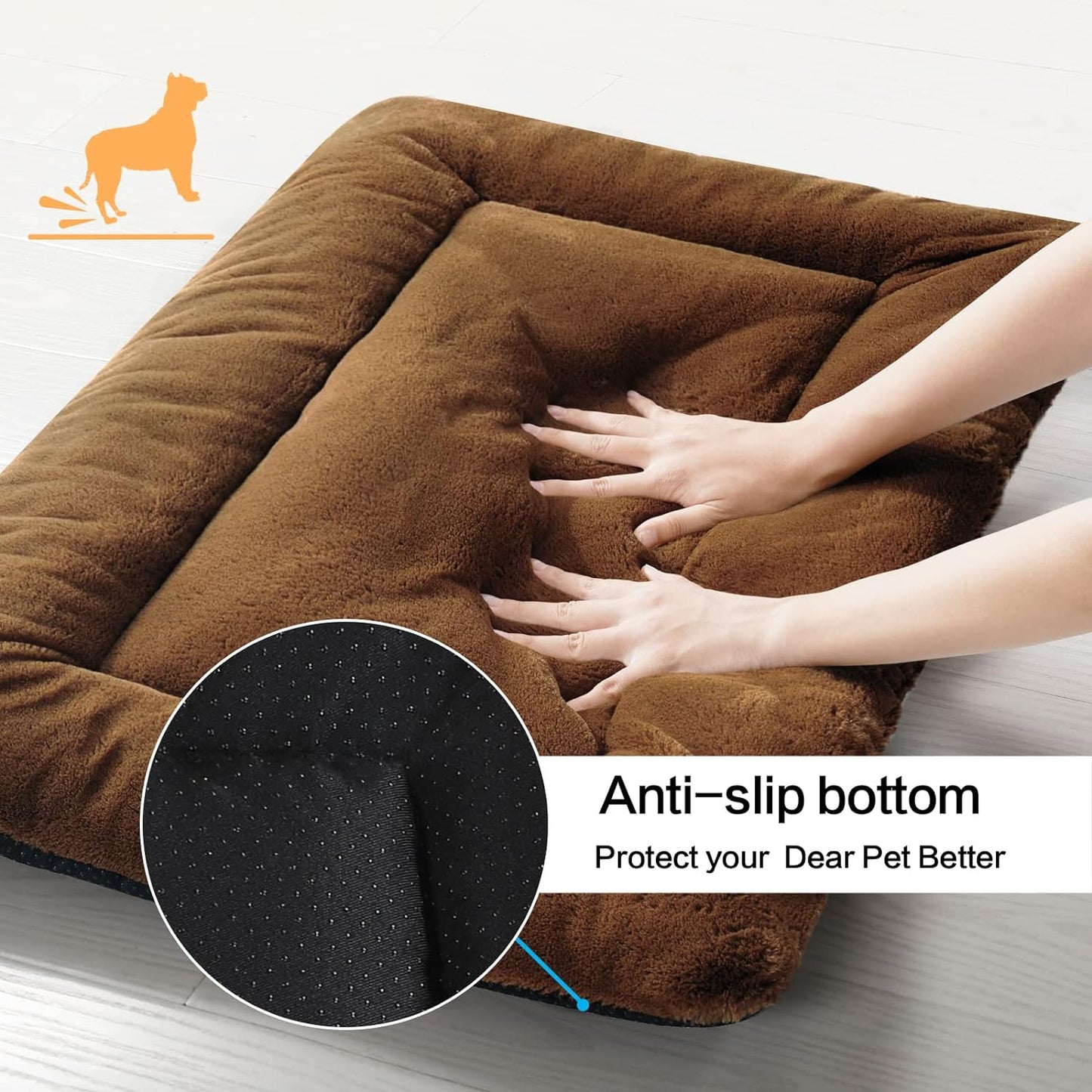 Dog Beds Crate Pad for Dogs Ultra Soft Dog Crate Bed Washable & Anti-Slip Kennel Pad for Dogs Cozy Sleeping Mat (48inch, Brown)