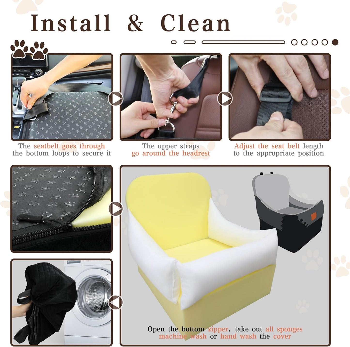 Dog Car Seat-Dog Booster Car Seat with 7''Interior Height,Pet Travel Car Seat with 2 Safety Leashes,Car Dog Seat Restraint Small/Medium Dog up to 35 lbs,Detachable Washable,Easy to Install(H-Black)