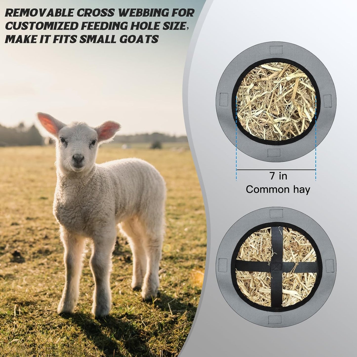 3 PCS Goat Hay Feeder,Hay Bags for Horses,Goats,Donkeys with Reinforced Oxford Fabric and High Strength Metal Clasp,Horse Feeding Supplies with Adjustable Strap for Easy Hanging (2Grey+1Black)