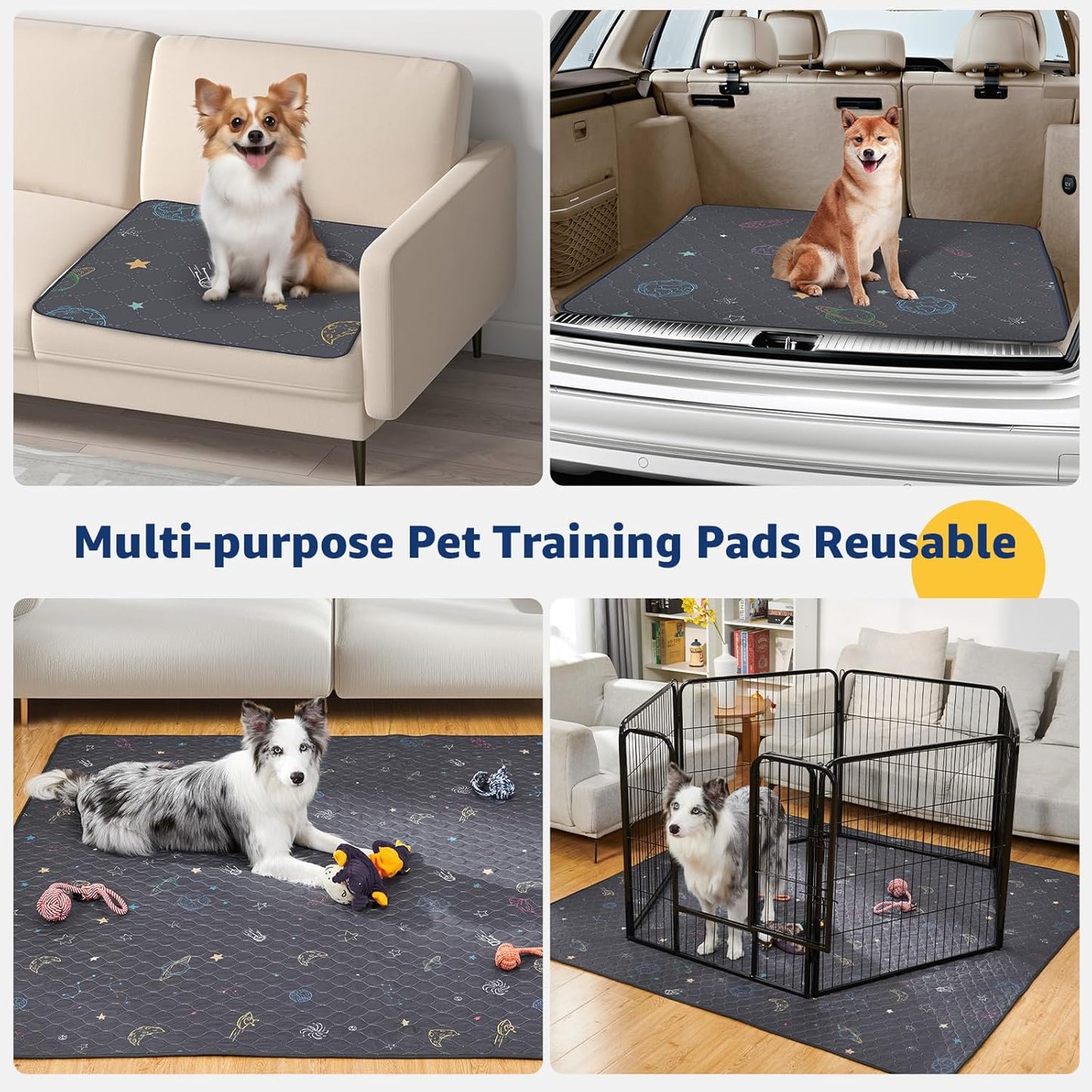 LOOBANI Pee Pads for Dogs Washable: Reusable Puppy Whelping Pads Waterproof 31" x 36", 2 Pack Absorbent and Non-Slip Dog Training Pee Pads for Crate, Playpen, Floor, Grey