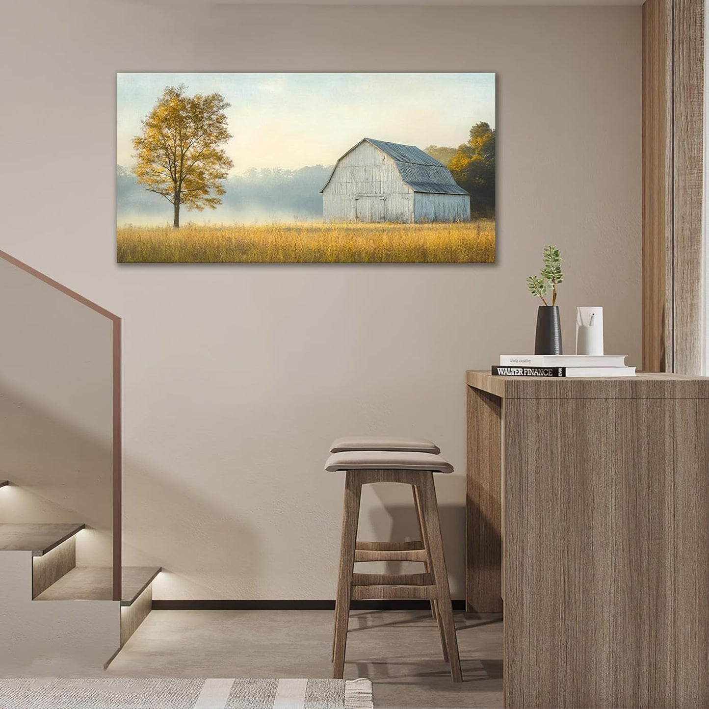 Large Farmhouse Barn Wall Art Country Landscape Canvas Living Room Rustic Tree Pictures Framed Prints Oversize Wall Decor Painting Artwork for Bedroom Dining Office Home 60"x30"