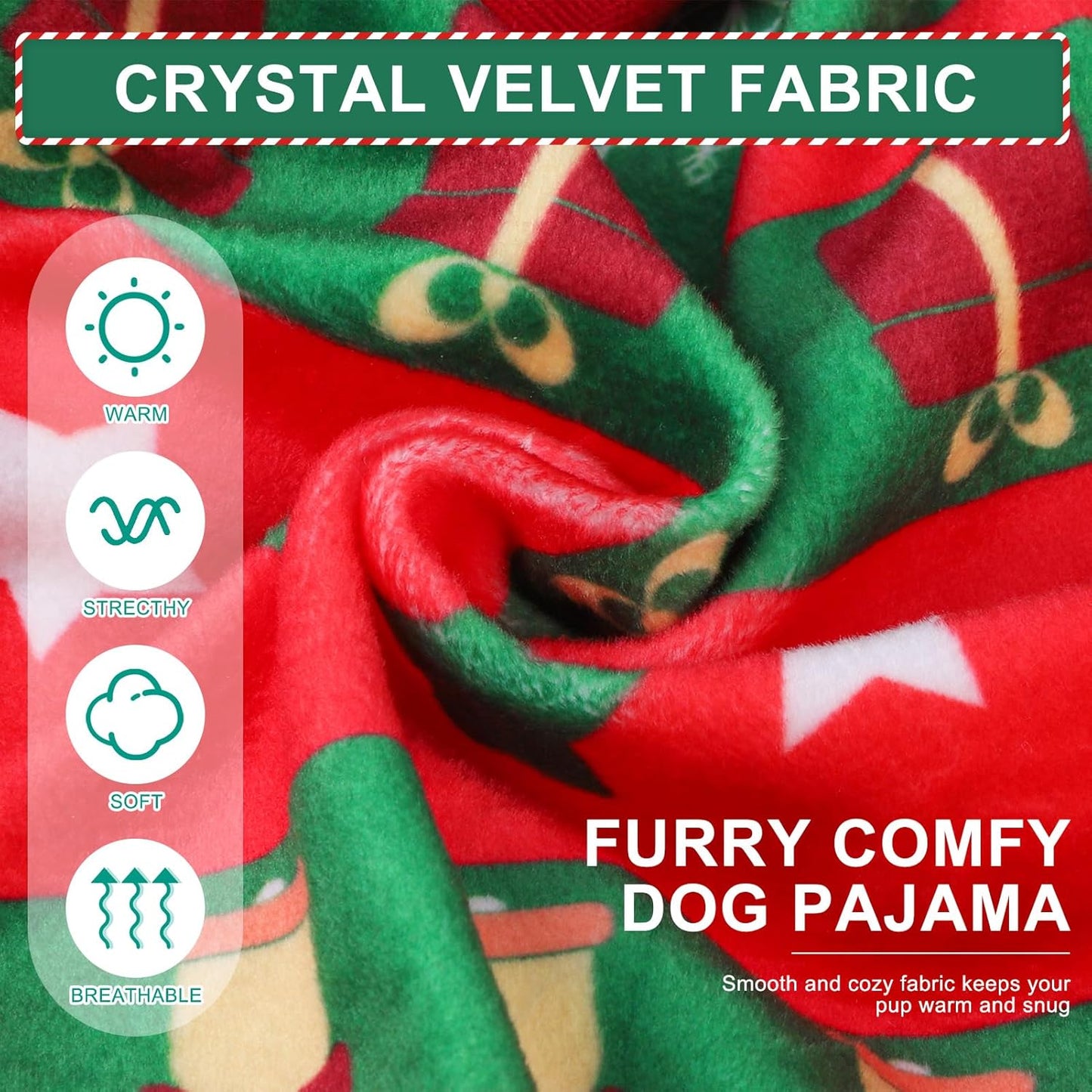 BEA Christmas Dog Pajamas for Small Dogs, Soft Fleece Pet Sweater Clothes Warm Puppy Onesie Outfits for Doggie Winter Christmas - Collar Adjustable Dog Pjs Jammies, Red S