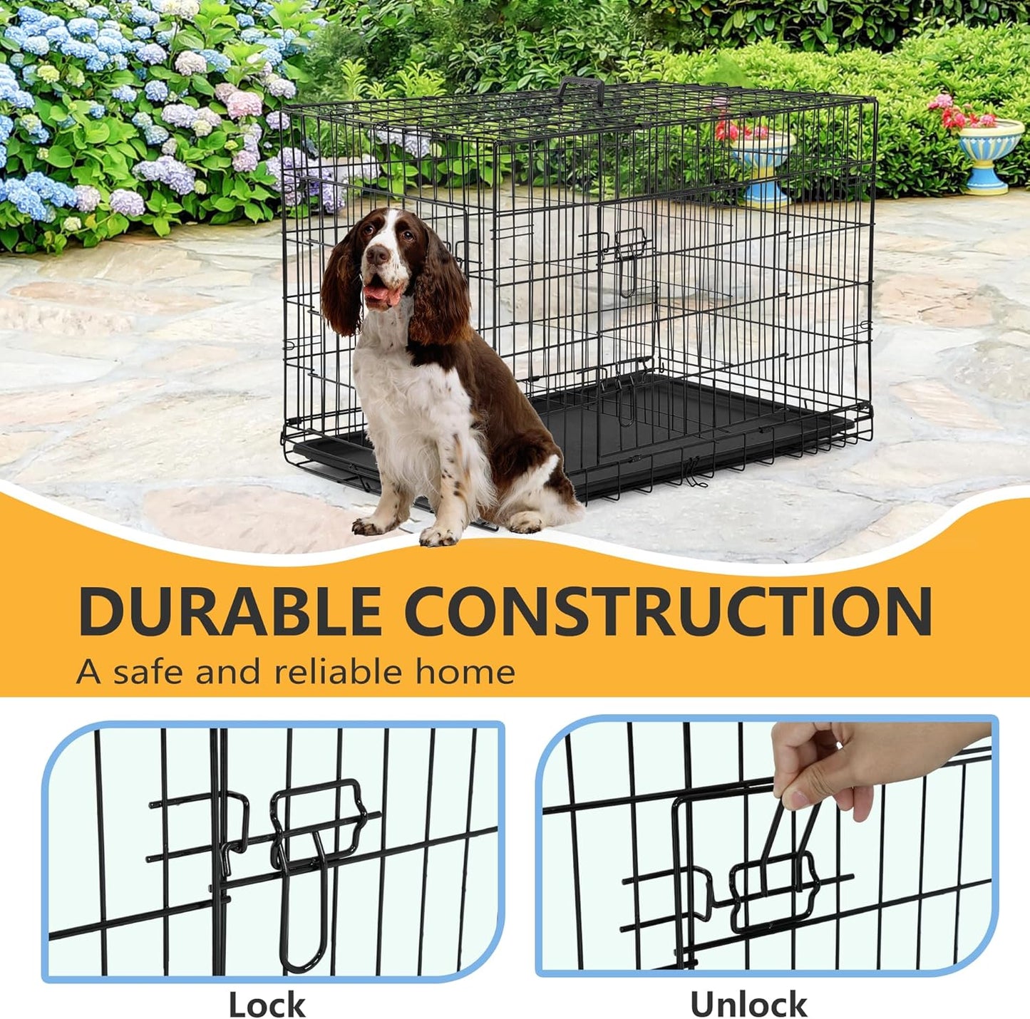 FDW Dog Crate Dog Kennel Cage with Double Door,36 inch Folding Metal Wire Dog Cage with Removable Tray&Divider Panel,Pet Crate for Medium Dogs,Black