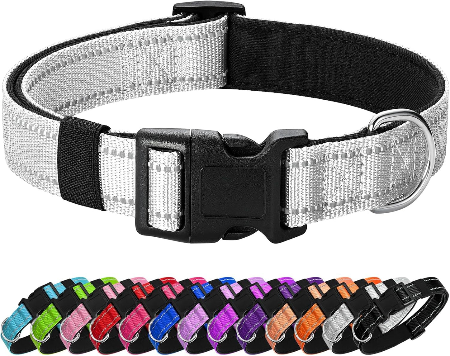 Reflective Dog Collar Padded with Soft Neoprene Breathable Quick Release Basic Dog Collars for Small Dogs Girl Boy Silver