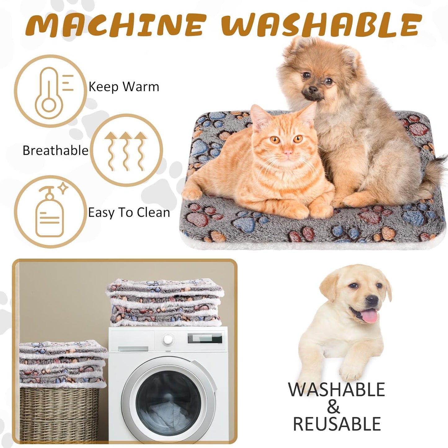 4 Pack Ultra Soft Dog Cat Bed Mat with Cute Prints Reversible Fleece Dog Crate Kennel Pad Cozy Washable Thickened Hamster Guinea Pig Pet Bed Mat for Small Animals(23 x 18 Inches,Gray)