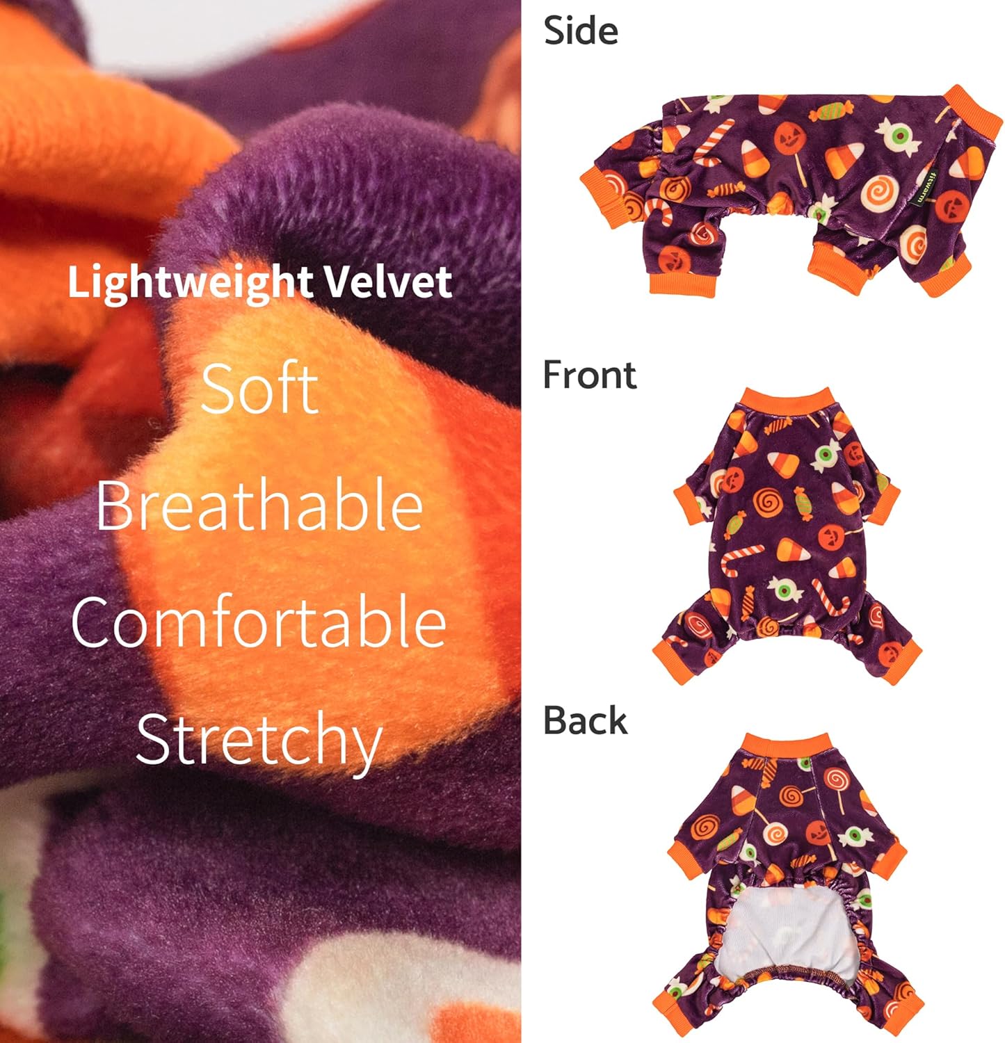 Fitwarm Halloween Candy Dog Pajamas, Funny Costumes for Small Dogs Boy Girl, Pet Outfit, Purple, Orange, Large