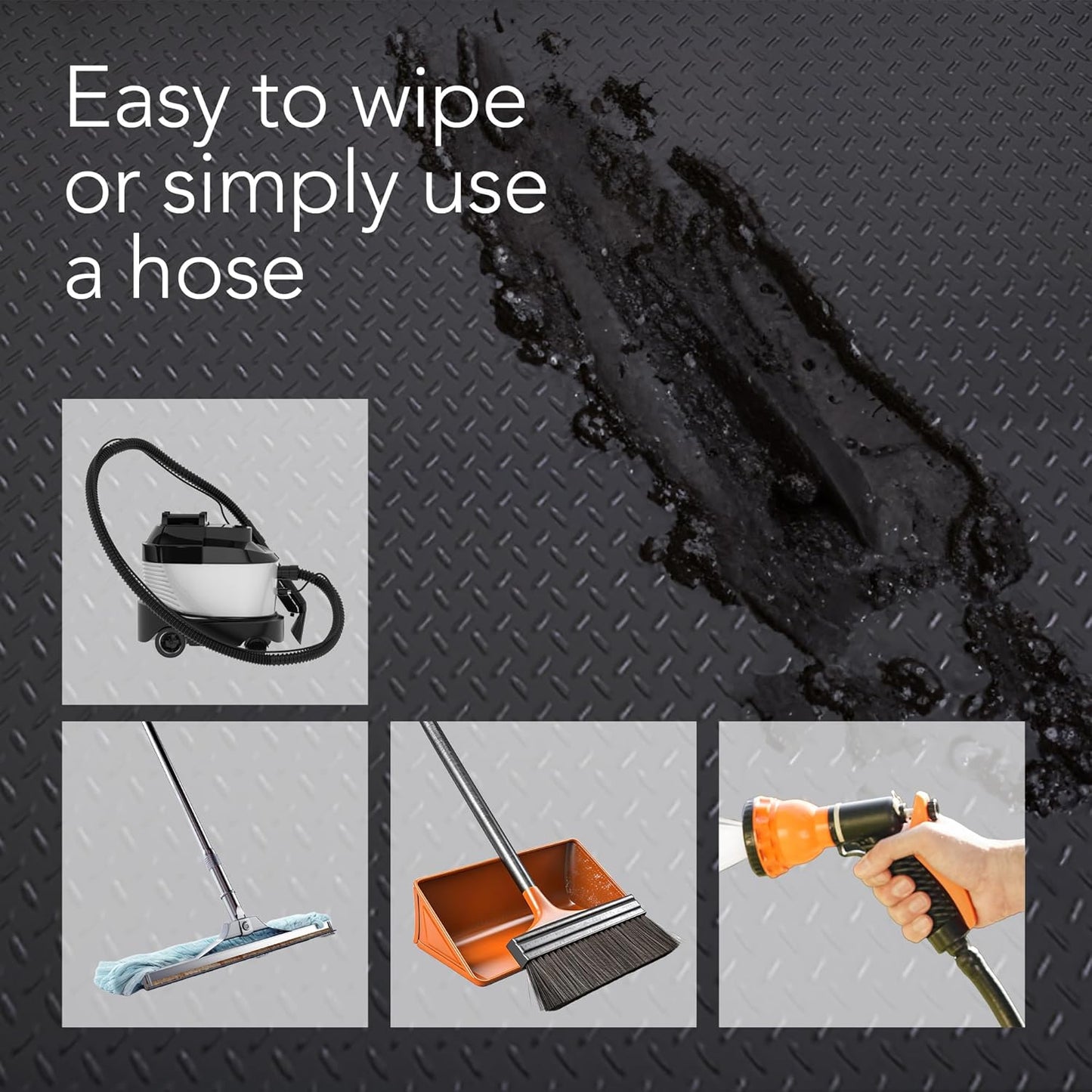 RESILIA Heavy Duty Garage Floor Runner & Protector Mat - Slip Resistant Diamond Plate PVC Mats - Water, Spill, & Stain Resistant, Black (4 feet x 20 feet), Made in The USA