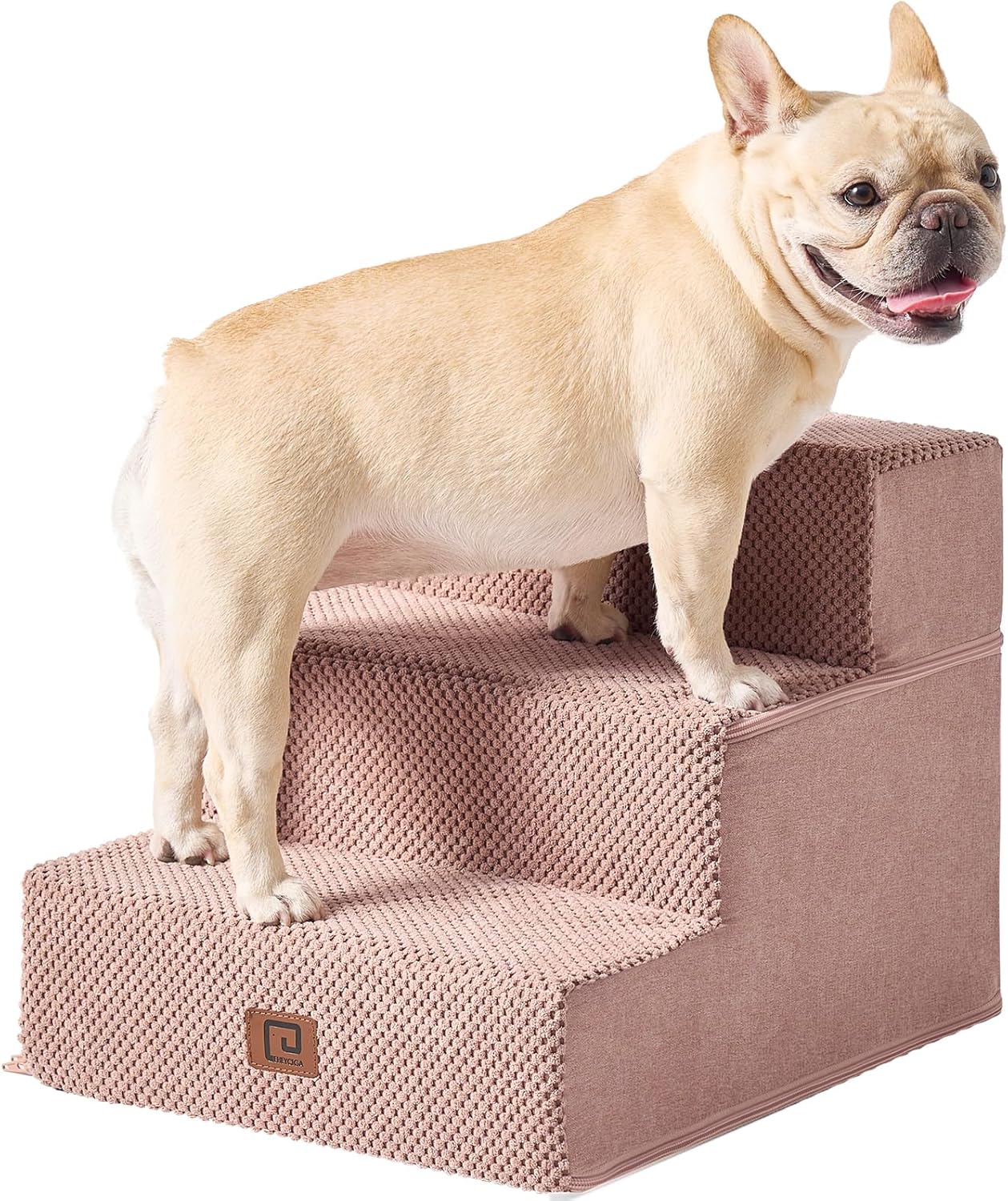 EHEYCIGA Dog Stairs for Small Dogs 13.5" H, 3-Step Dog Steps for Couch Sofa and Chair, Pet Steps for Medium Cats, Non-Slip Balanced Pet Ramp Indoor, Pink