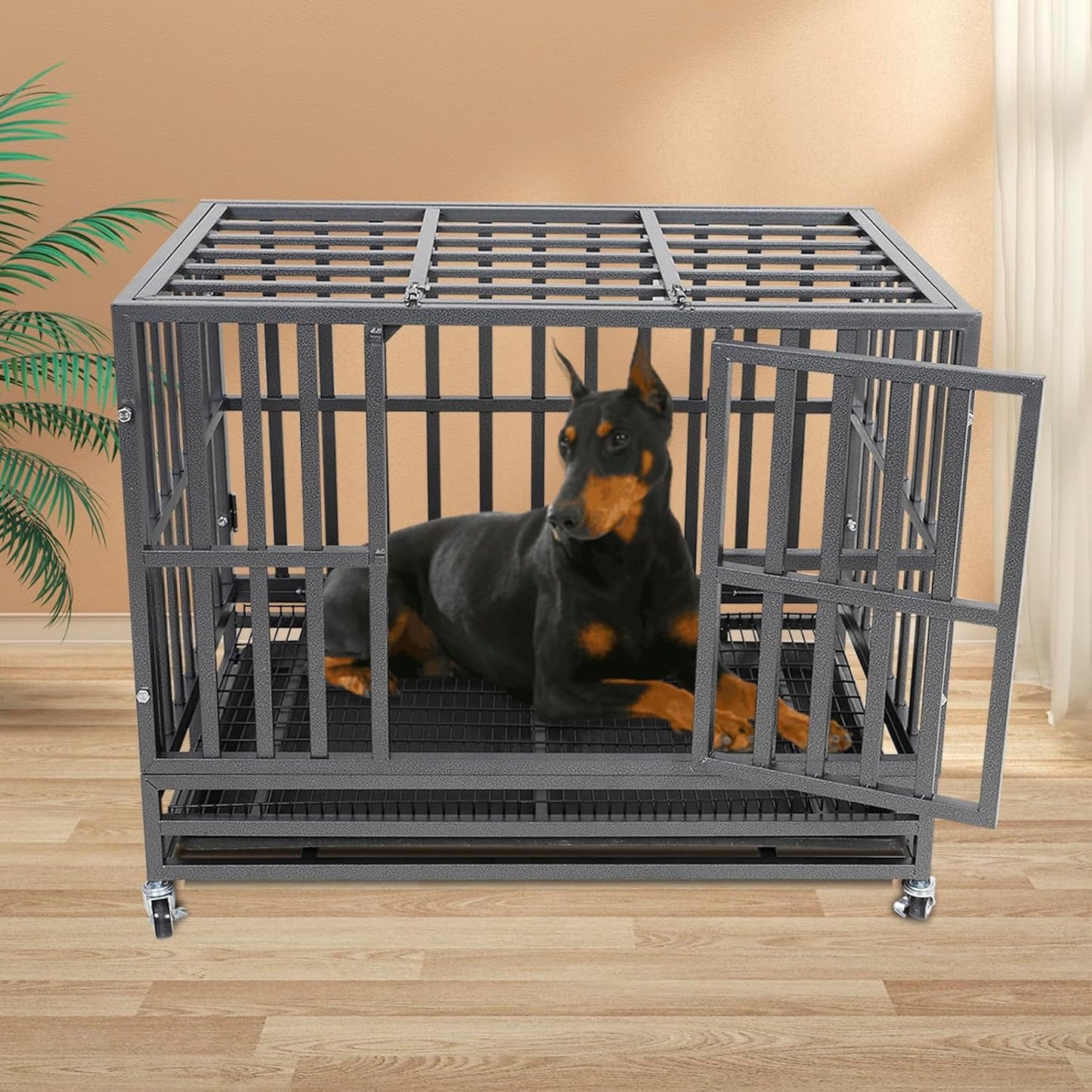 Confote 37" Heavy Duty Dog Crate Cage Kennel Metal Pet Crate Indoor Outdoor Pet Kennel for Small Dogs with Removable Tray, Double Door