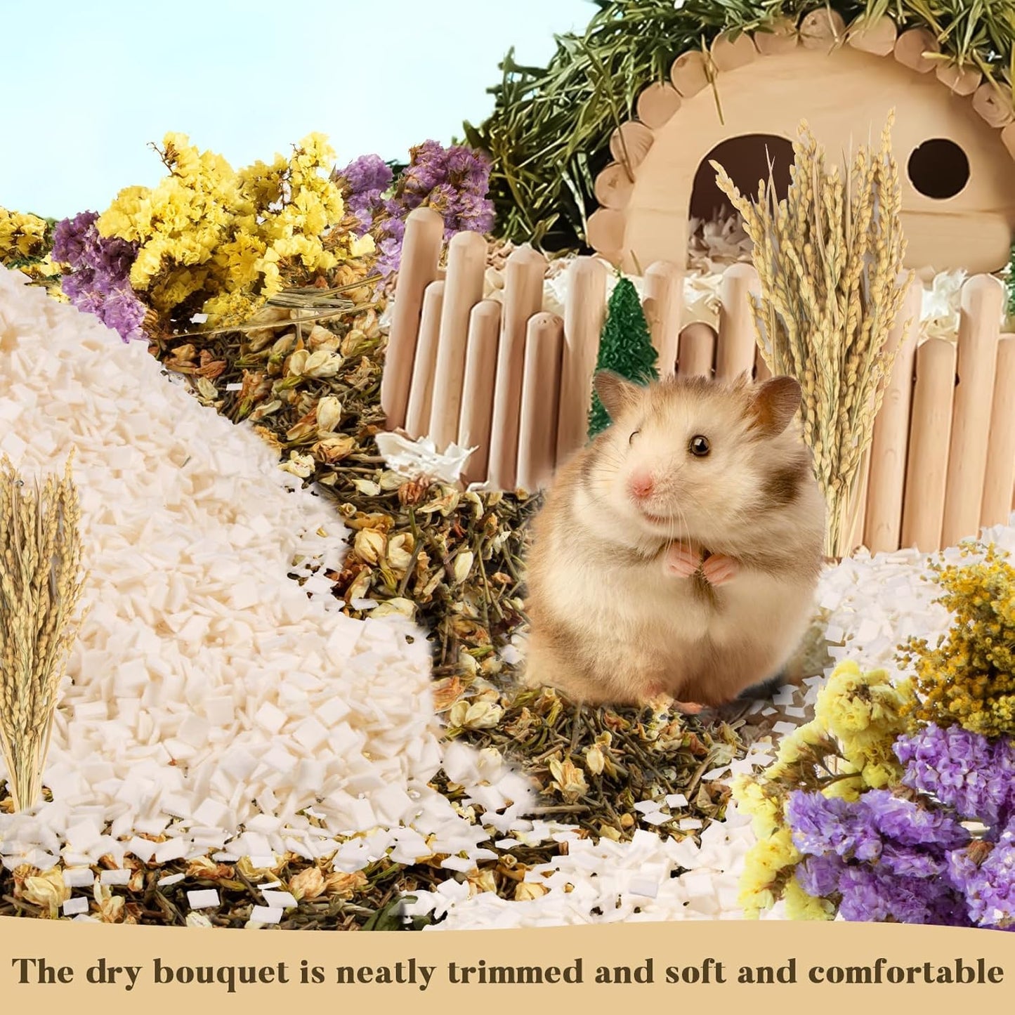 Sukh Nature Flower Herb Hamster Bedding Cage Enclosure Habitat Decor Mate Small Animal Natural Ear of Grain Sprays for Syrian Dwarf Hamsters Gerbils Rabbit Other Pets