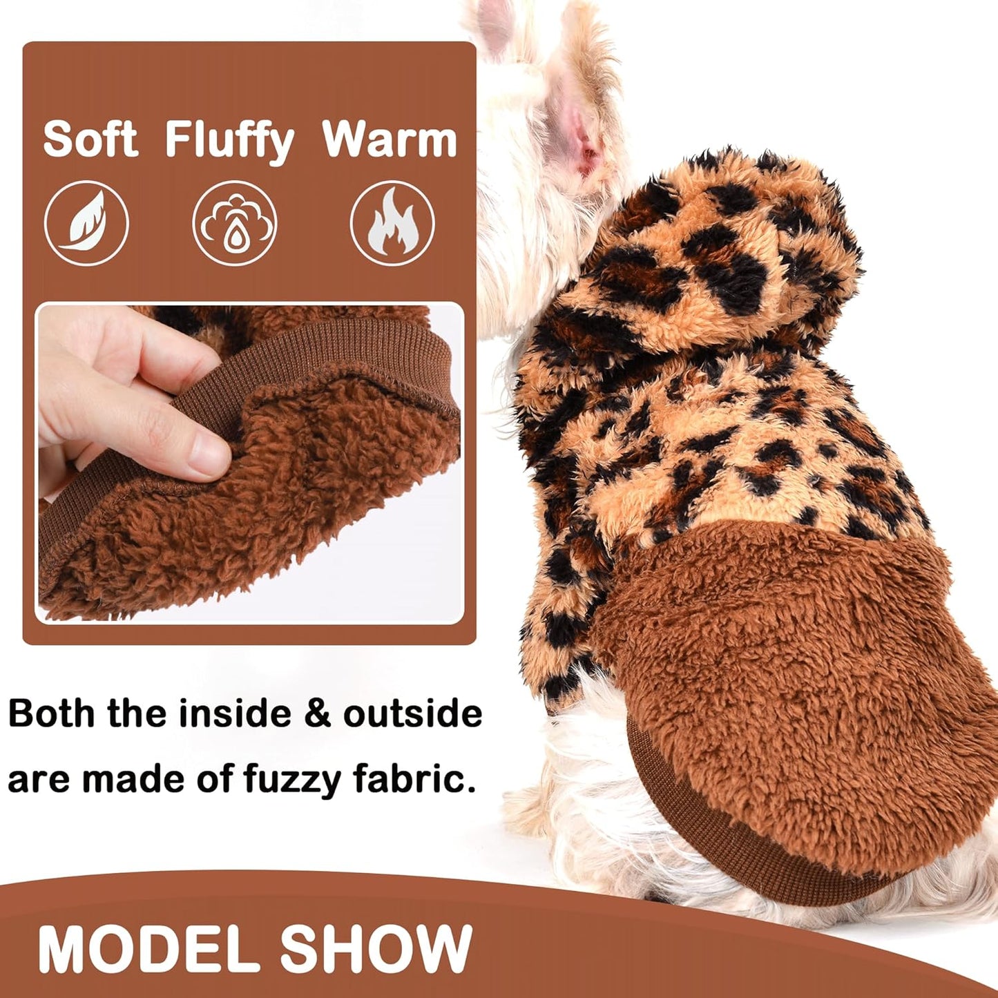 Yikeyo Leopard Dog Clothes Lightweight Fluffy Puppy Hoodie Pet Sweatshirt Doggie Hooded Outfits Cat Apparel (Large, Leopard)