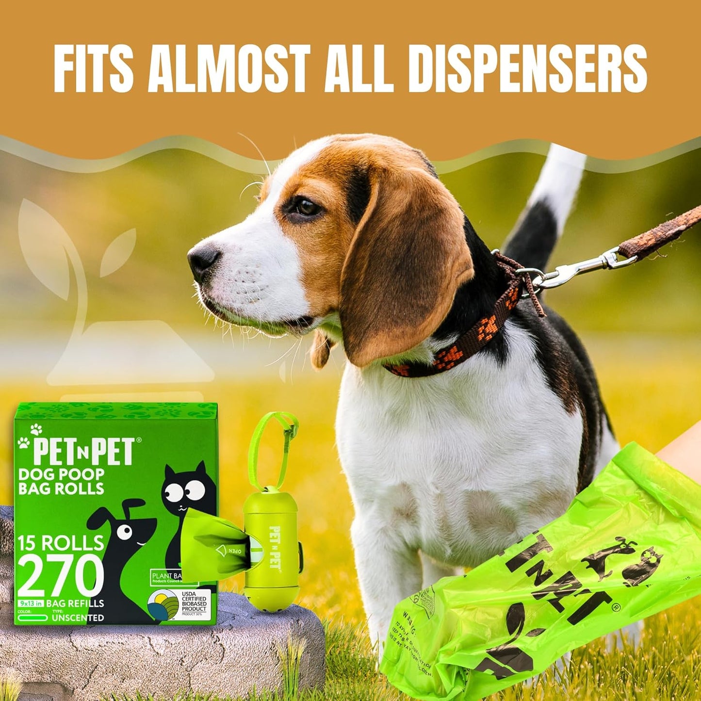 Pet N Pet 270 Counts Green Poop Bags for Dogs, 38% Plant Based & 62% PE Extra Thick Dog Poop Bags Rolls, 9" x 13", Unscented Dog Waste Bag, Pet Supplies for Dogs