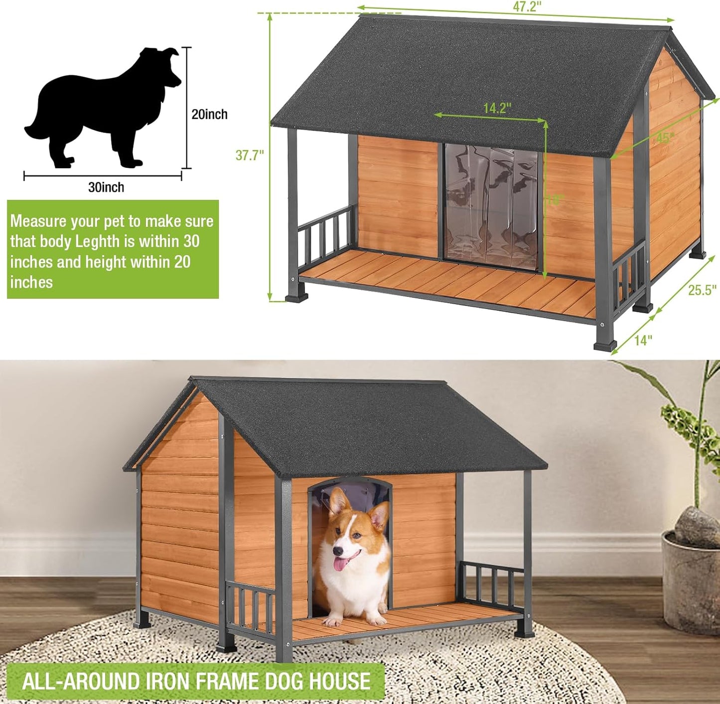 Gutinneen Large Dog House Outdoor Dog Kennel with All-Around Iron Frame Dog Cage Perfect for Small & Medium & Large Dogs,Roomy
