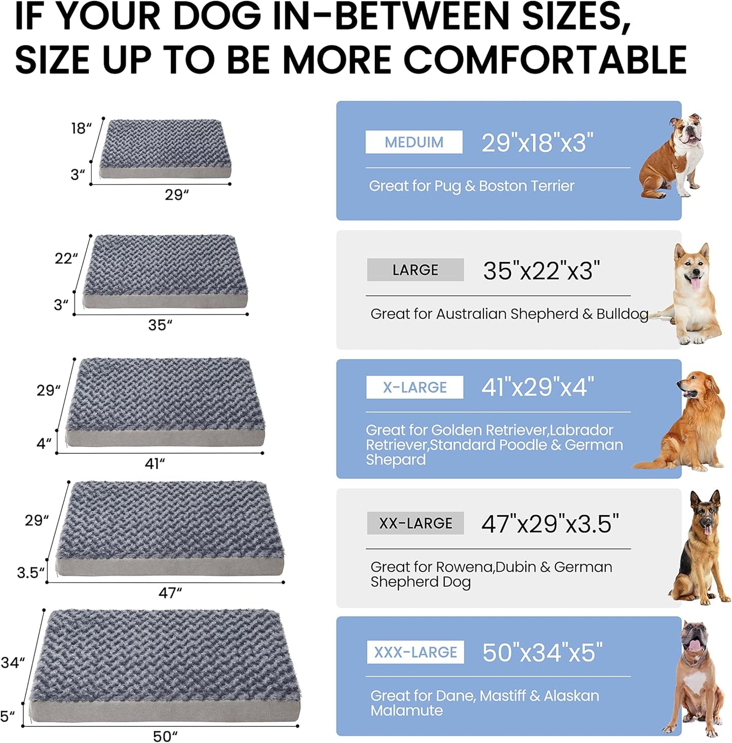 Orthopedic Memory Foam Dog Bed, Cooling Dog Beds for Extra Large Dogs -Waterproof Pet Bed for Crate with Removable Washable Cover, Ideal for Arthritic Dogs, XL(41inch,90Lbs)