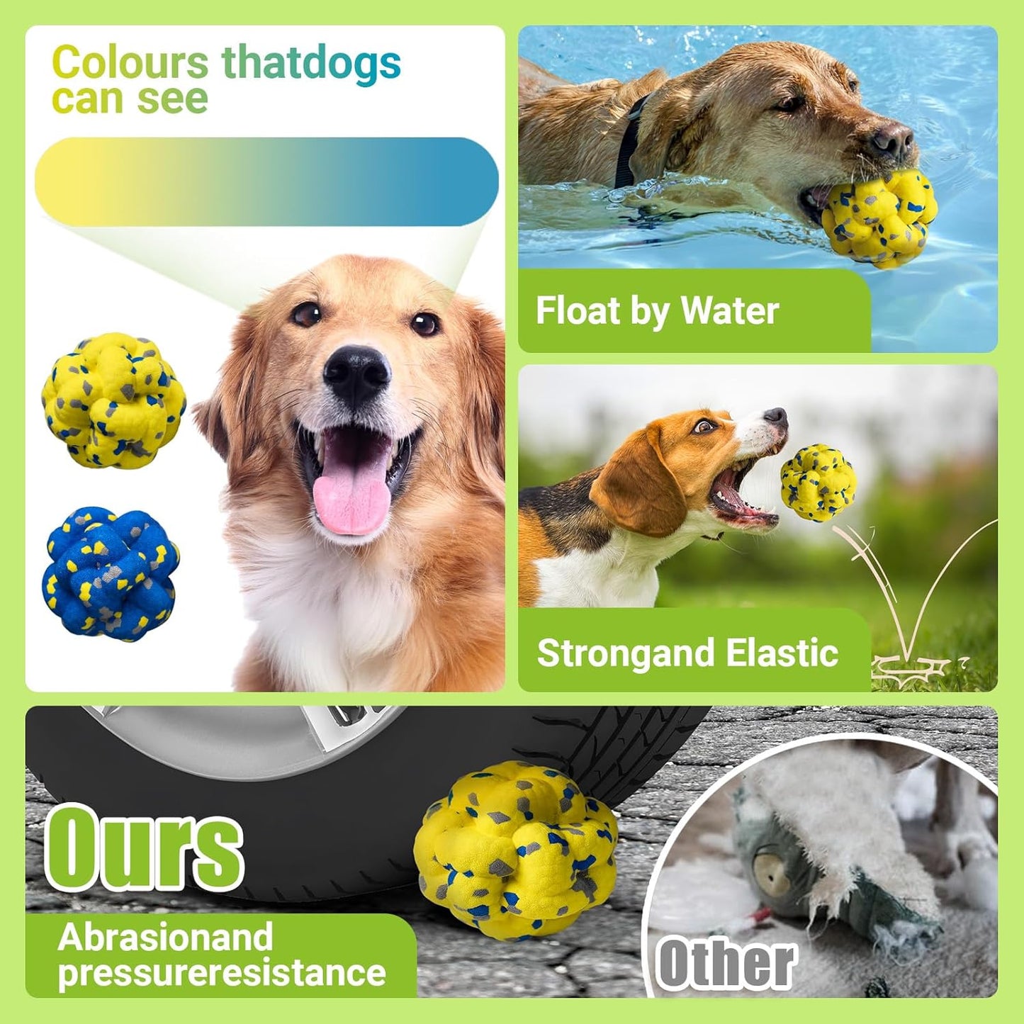 Upgrade Dog Balls Interactive Toys for Aggressive Chewers, Indestructible Tennis Durable Bouncy for Fetch Game, Lightweight Floating, Yellow
