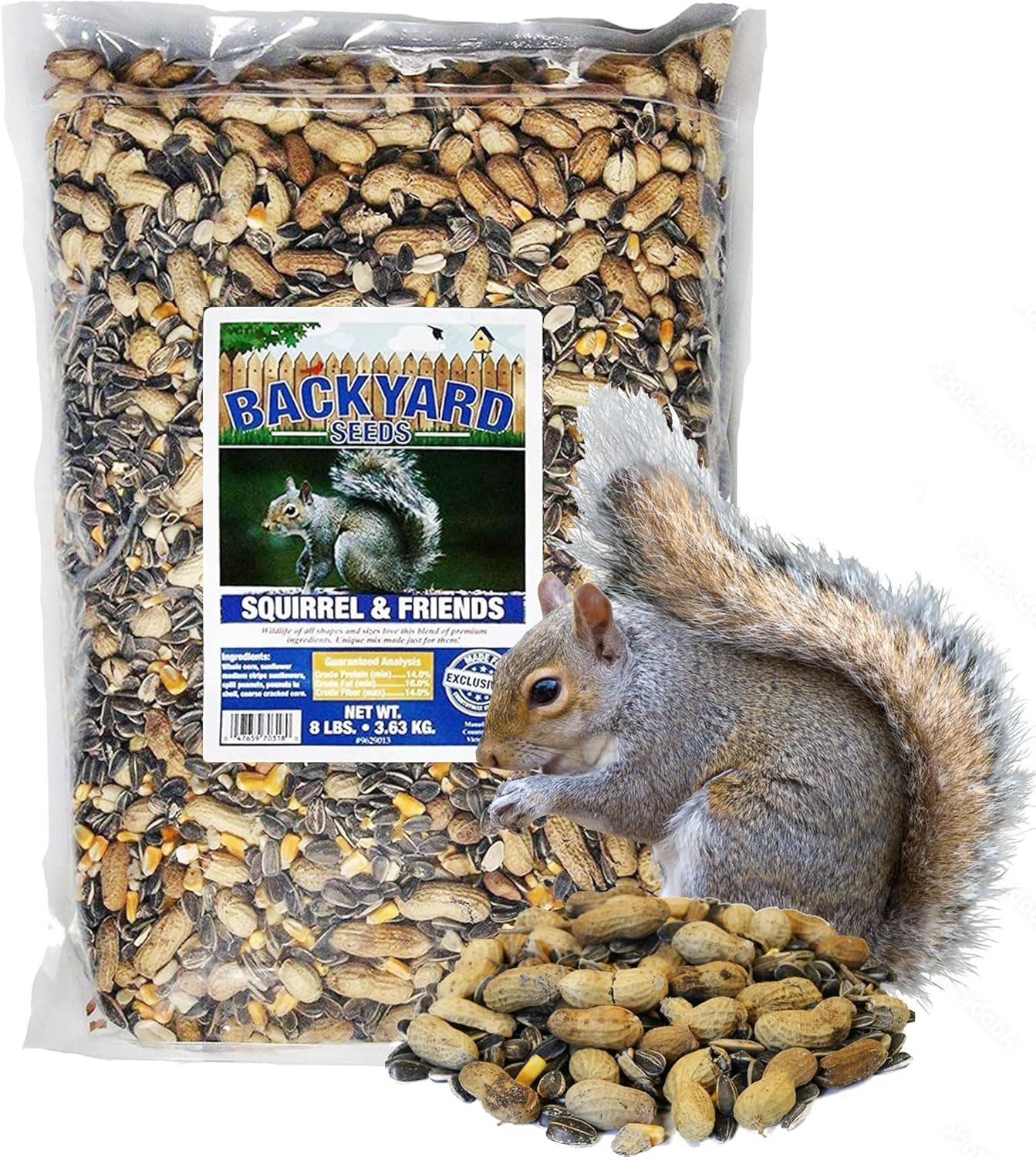 Backyard Seeds Squirrel & Chipmunk Food Mix – 8 lb Bag – Premium Wildlife Blend with Sunflower Seeds, Peanuts & Corn – Ideal for Squirrels, Chipmunks, Rabbits & Backyard Birds