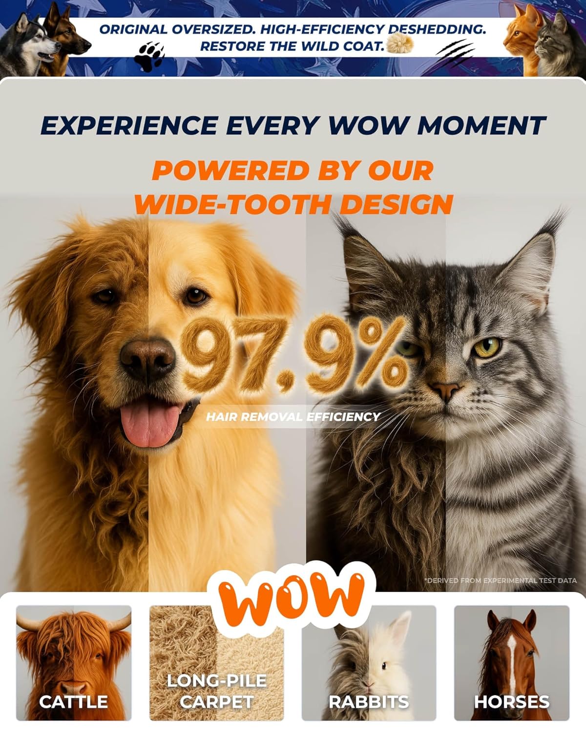 Large Dual-Sided Dogs and Cats Brush for Shedding, Unique Blade Designed Deshedding Dog Brush for Long & Short Haired Dogs, Safe&Pro Shedding Tools, Undercoat Rake for All Coats, Premium Walnut Handle