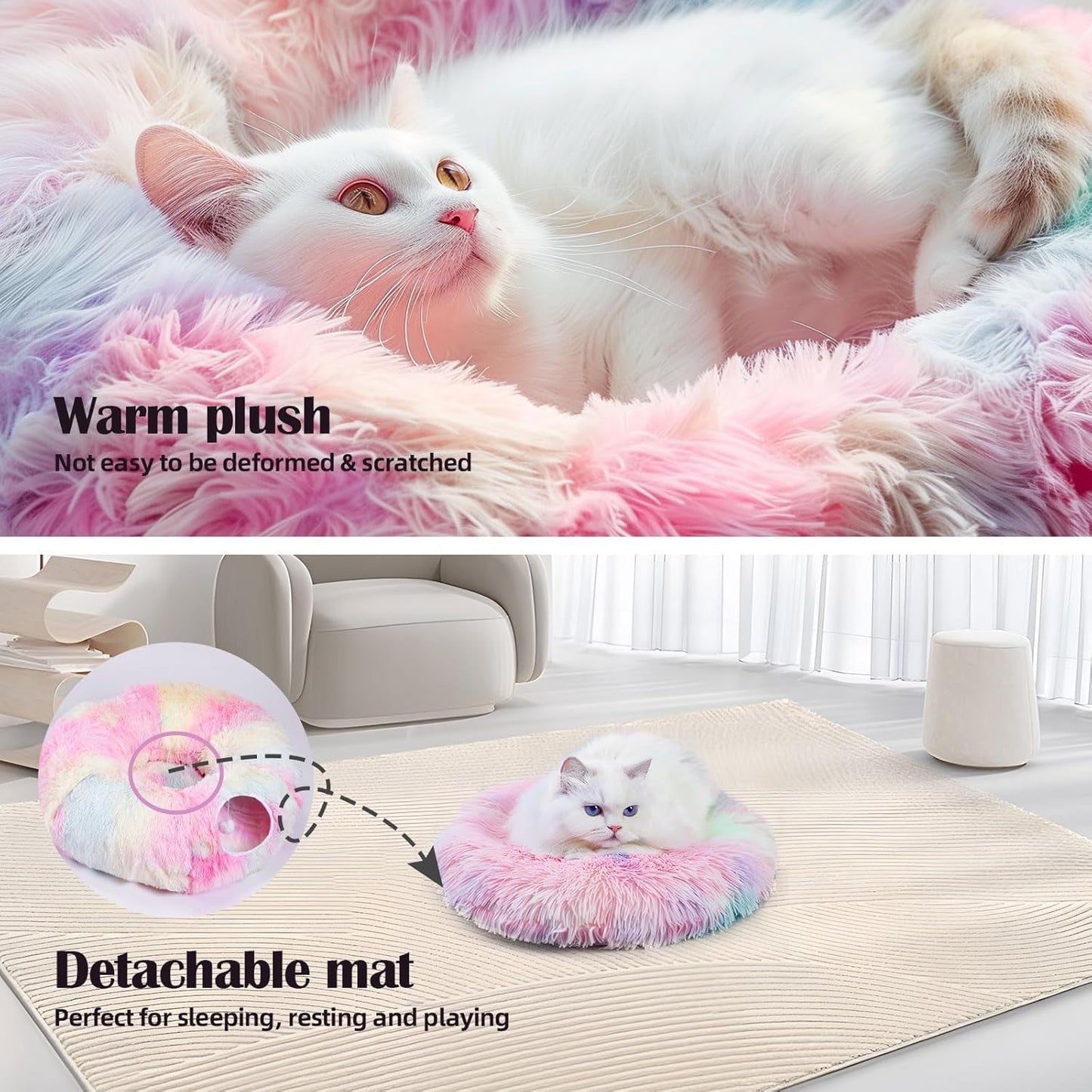 Odoland Cat Tunnels Bed with 20 Cat Toys for Indoor Cats, Plush Cat Couch Tunnel Bed for Kitten, Cat Cave Donut Tunnel - Detachable Soft Cat Bed and Variety Kitty Toy Set, Pink