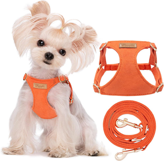 Puppytie No Pull xs Dog Harness with Multifunction Dog Leash,Soft Adjustable No Choke Escape Proof Pet Harness Vest,Orange,XS