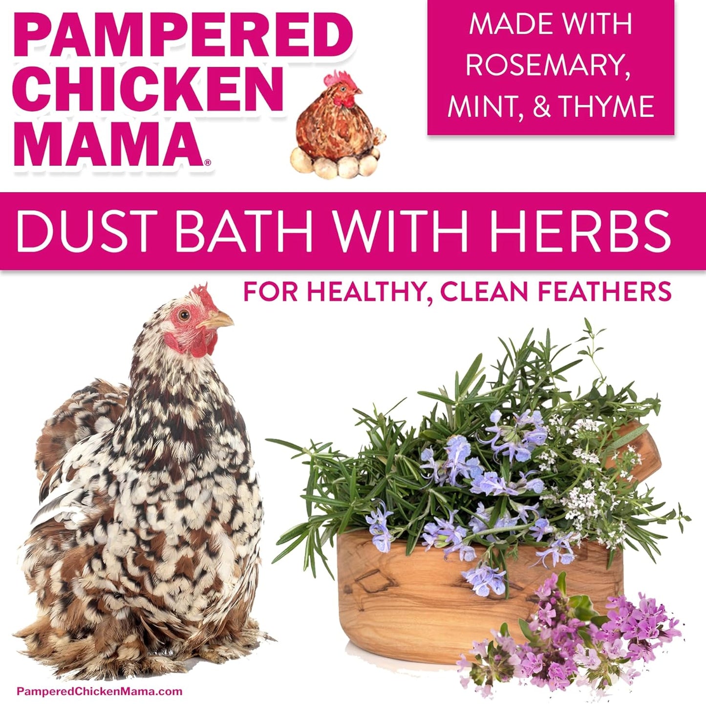 Pampered Chicken Mama 6 lb Dust Bath with Organic Herbs & Essential Oils for Chickens, Quail, & Poultry | Dust Bath for Chickens to Keep Feathers Clean & Healthy