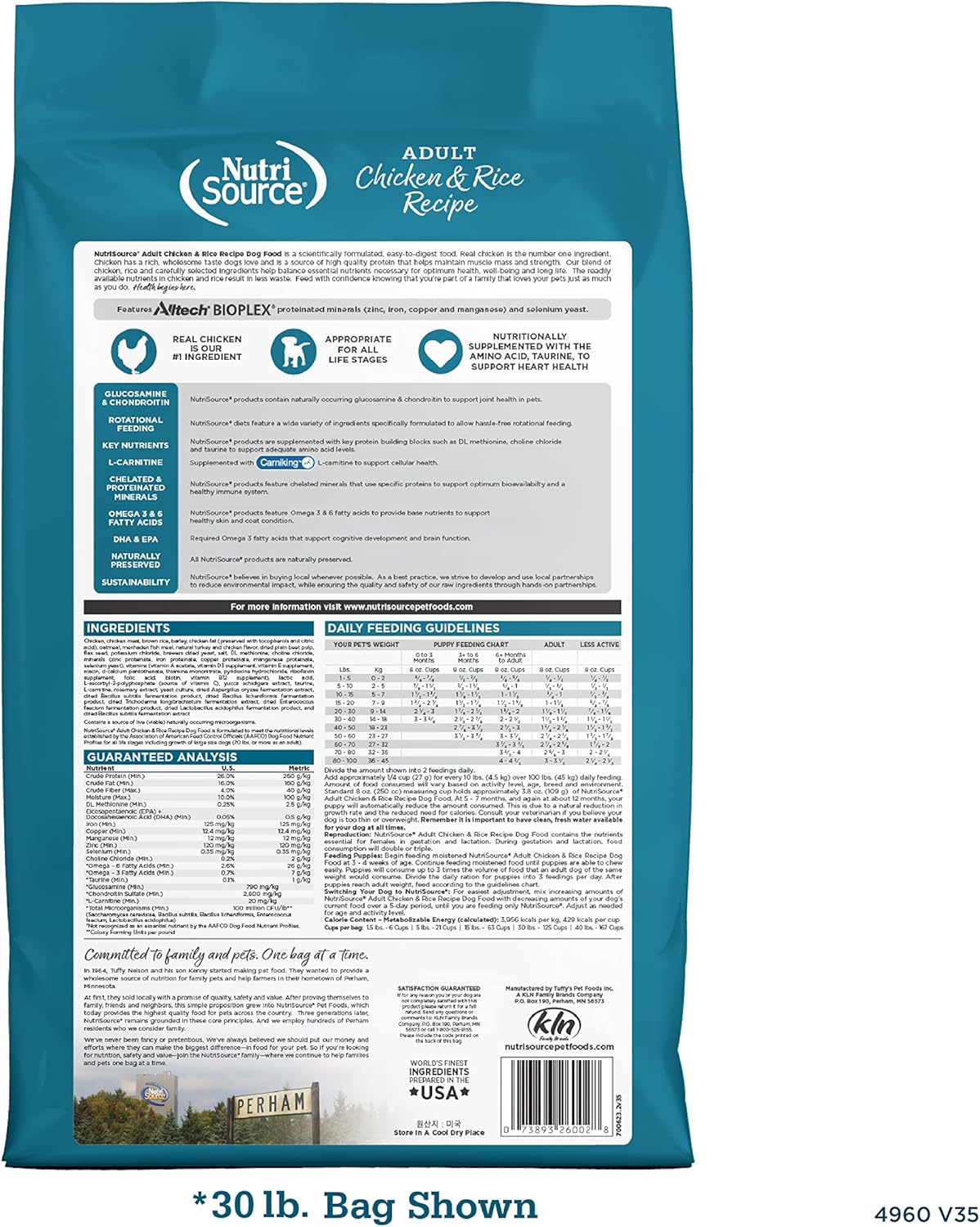 NutriSource Adult Dog Food, Made with Chicken and Rice, with Wholesome Grains, 30LB, Dry Dog Food