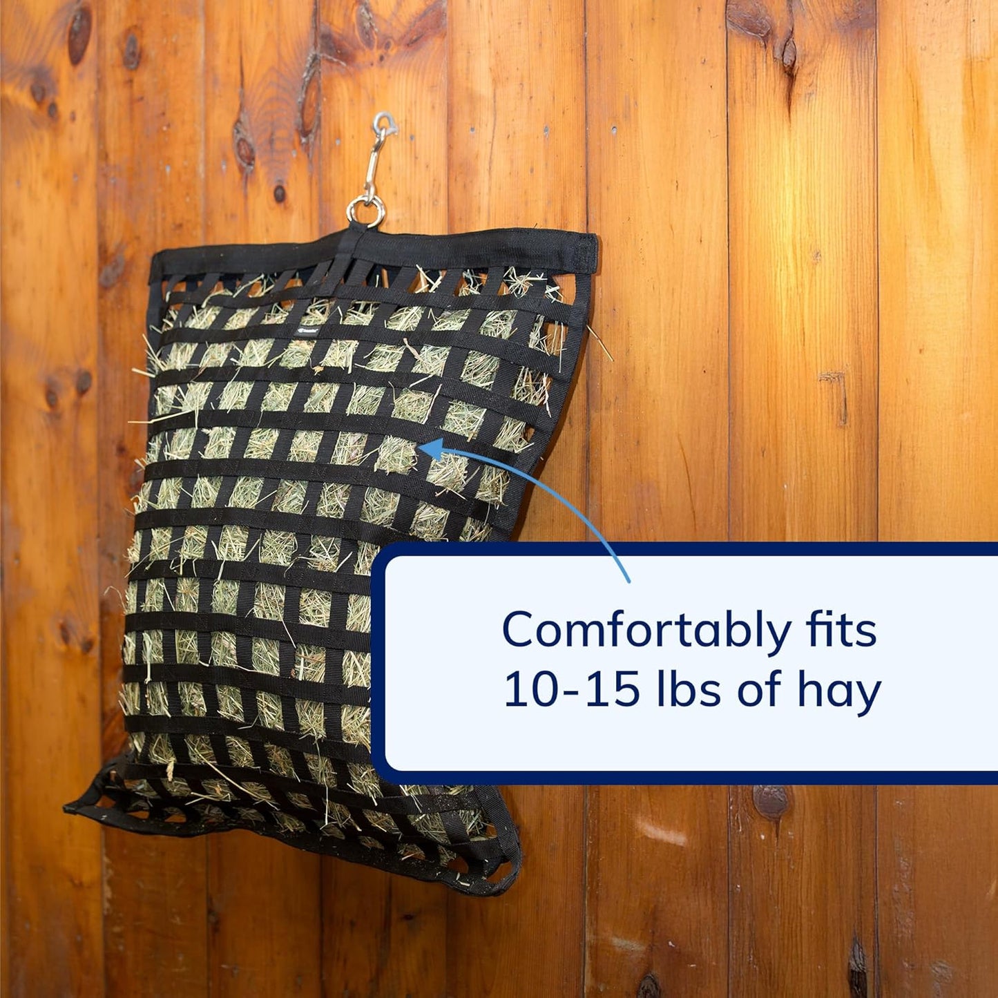 SmartEquine Slow Feed Hay Bag for Horses | Hay Feeder Net with Resistant Nylon | Gator Mouth Enclosure for Easy Loading | 2 Flakes Bag | 31" x 24.5" | Black | 2" Holes