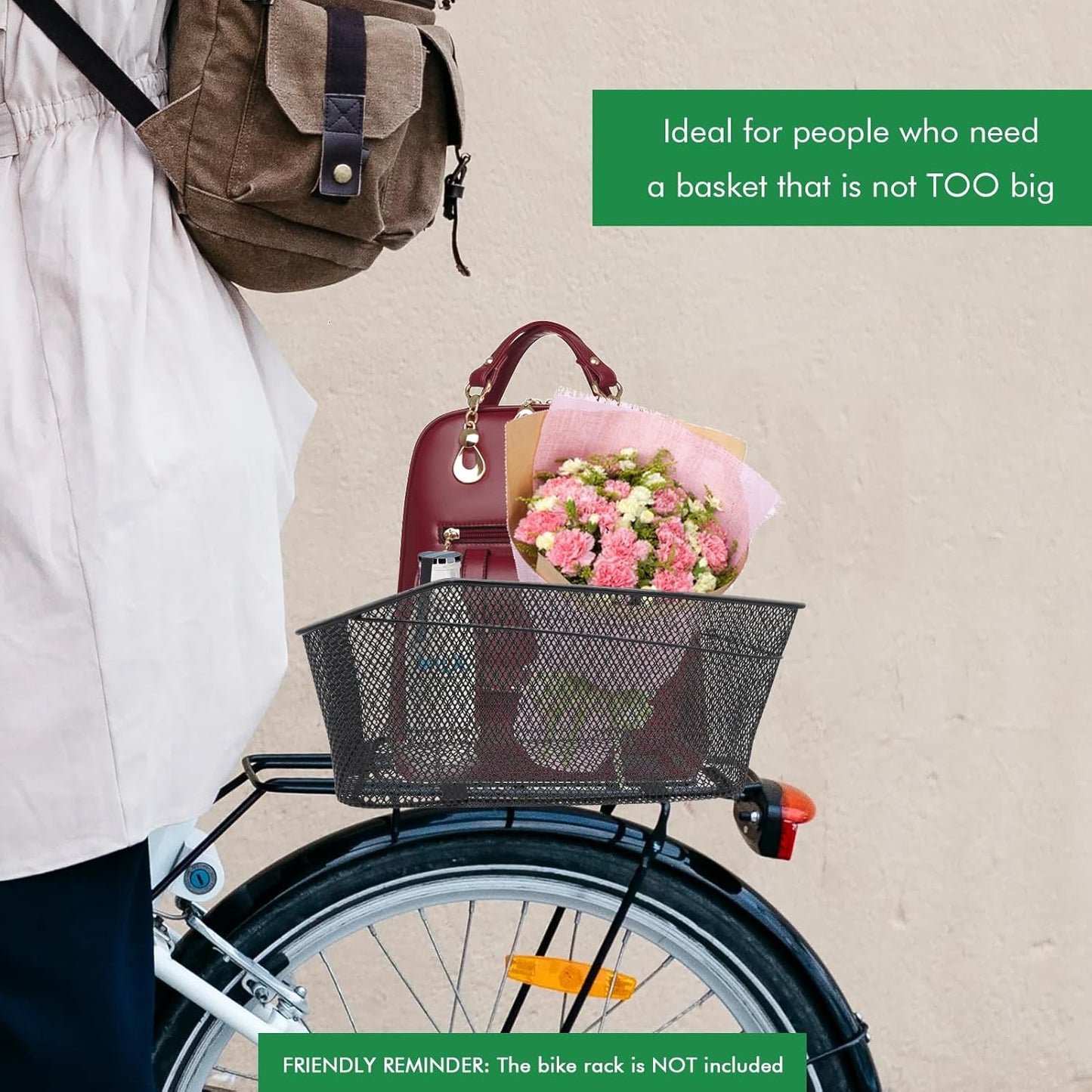 Rear Bike Basket, Tool-Free Install, Dog/Pet Carrier, Ebike Electric Bicycle Back Cargo Basket, Fits Most Rear Racks, with Waterproof Cover, Cargo Net