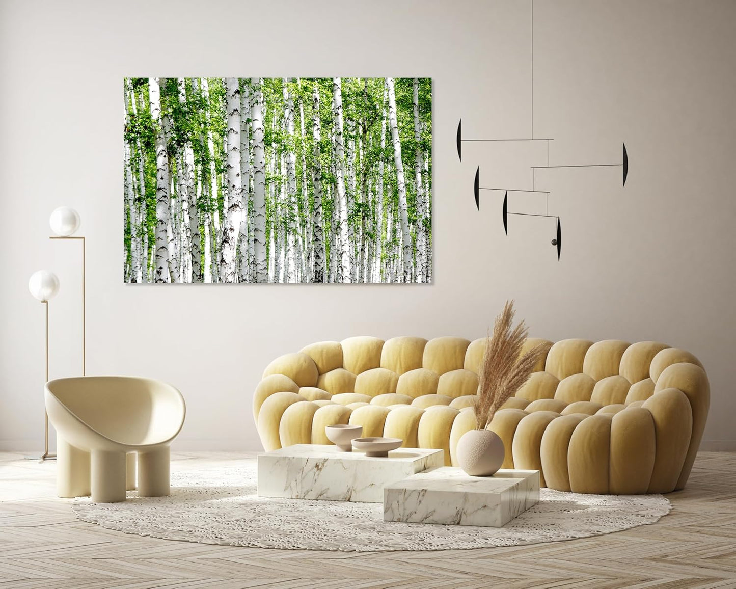 Nature Wall Art Prints - Ocean Forest Mountain Lake Canvas Landscapes - Small to Extra Large Living Room Bedroom Kitchen Bathroom Décor (Green Brich Trees, 31L" x 47W")