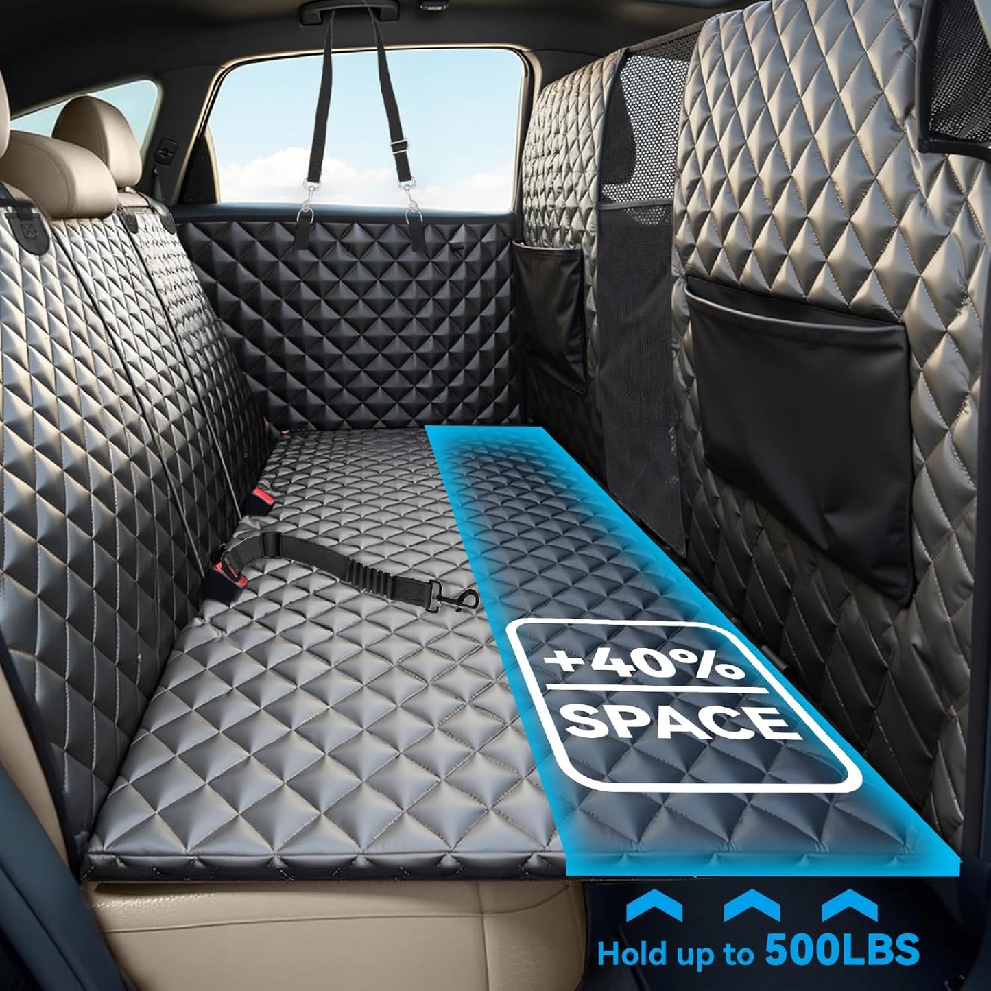 High Barrier Dog Car Seat Cover,Waterproof Back Seat Extender for Dogs,Car Seat Protector,Car Seat Cover Hard Bottom Holds 500 lbs,600D Nonslip Dog Hammock,Pet Car Bed for Cars,SUVs, Small Trucks
