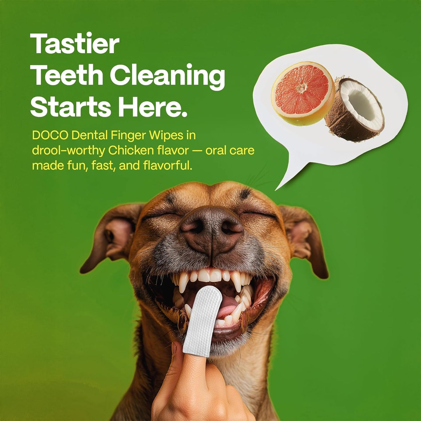 DOCO Dog Teeth Cleaning Wipes Dental Finger Wipes for Cats & Dogs Remove Plaque & Tartar, Freshen Breath, No Rinse, Easy Pet Tooth Cleaning Kit for Oral Care, Coconut & Grapefruit Flavor, 100 Count