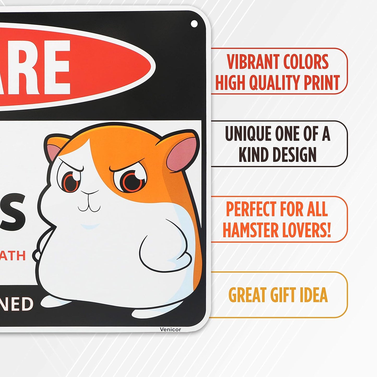 Venicor Hamster Sign Decor - 8 x 12 Inches - Aluminum - Hamster Cage Accessories - Hamster Gifts Things Toys Clothes Stickers Stuff