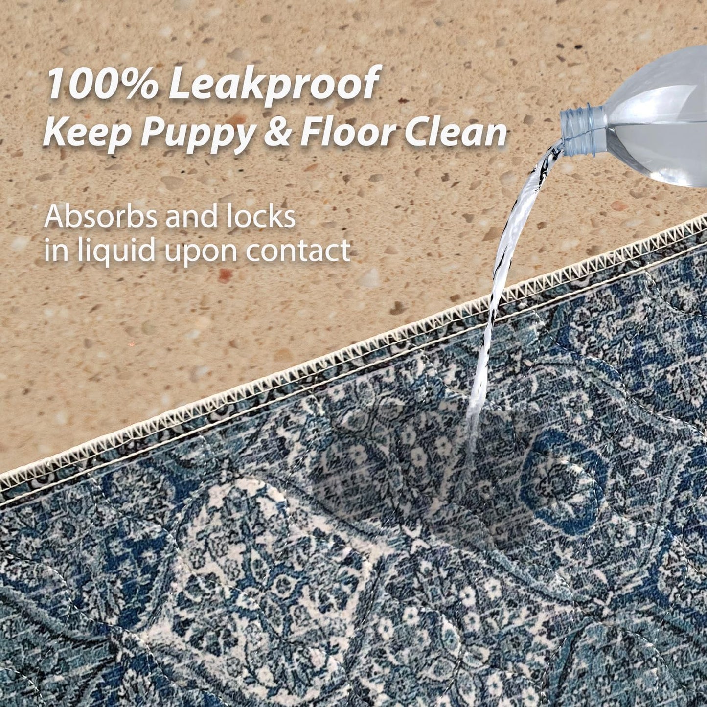 nunubaby Washable Pee Pads for Dogs, Stylish, Non-Slip and Leak-Proof Pee Pads. Reusable Potty Pads for Dogs for Crates and Floors.(Blue/Multi, 24" x48" )