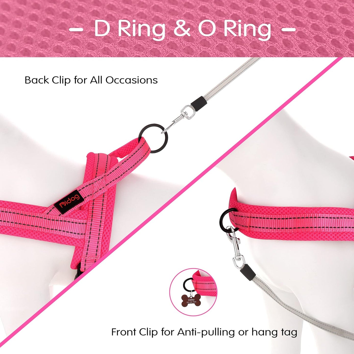 Didog No Pull Dog Harness with Soft Mesh Padded,Reflective & Quick Fit Light Weight Dog Strap Vest Harness,Easy for Walking Training (XS:Chest 15-18", Pink)