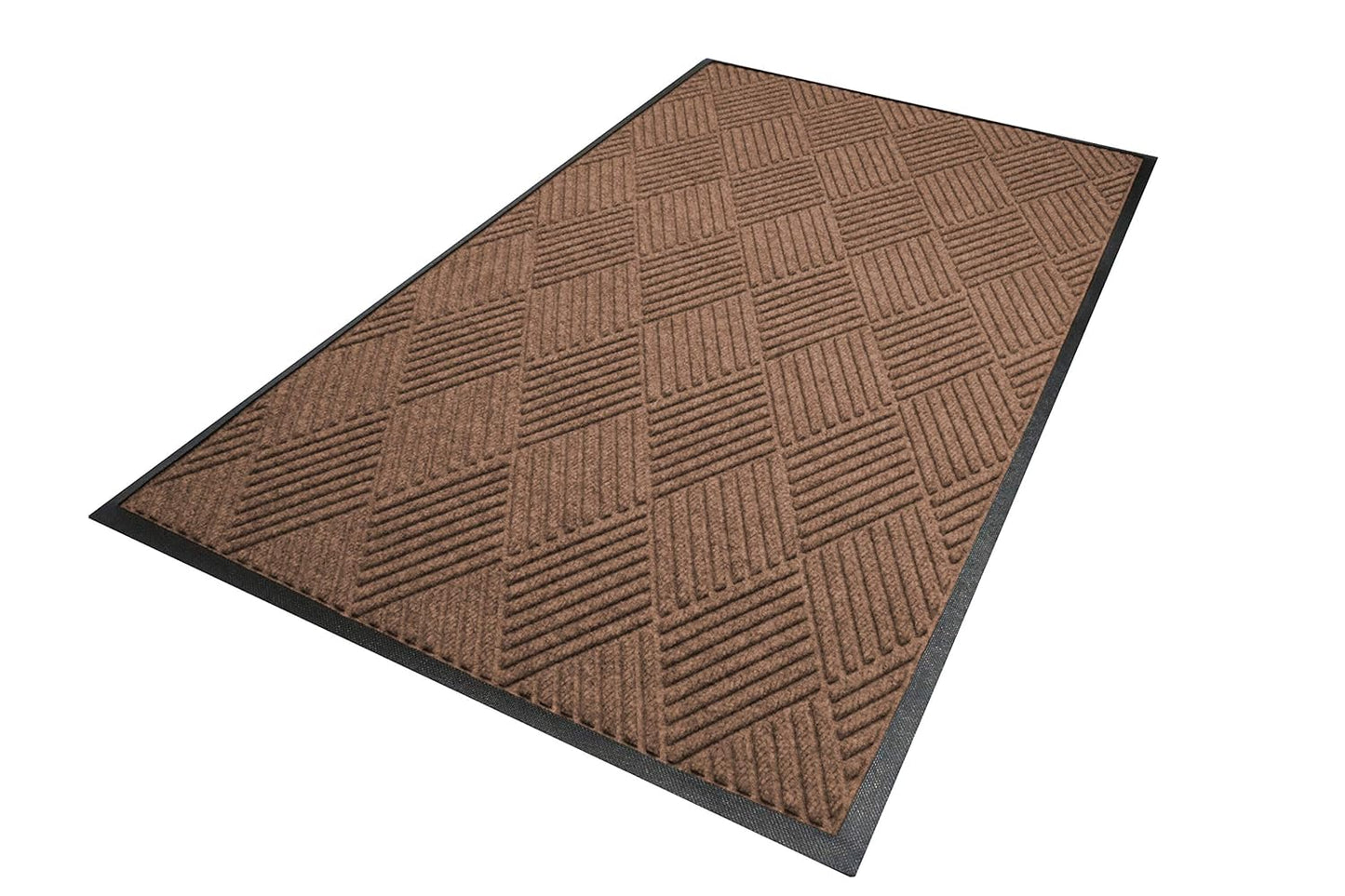 WaterHog Diamond | Commercial-Grade Entrance Mat with Rubber Border – Indoor/Outdoor, Quick Drying, Stain Resistant Door Mat (Medium Brown, 4' x 10')