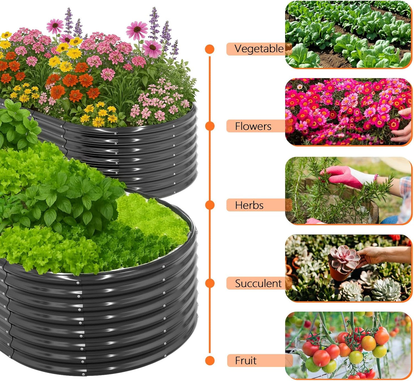 VINGLI Galvanized Raised Garden Beds Outdoor, 6x3x2 Ft, 8x4x2 Ft Lager Metal Planter Raised Beds for Planting Vegetables Flowers Herb (8 * 4 * 2（Oval）)