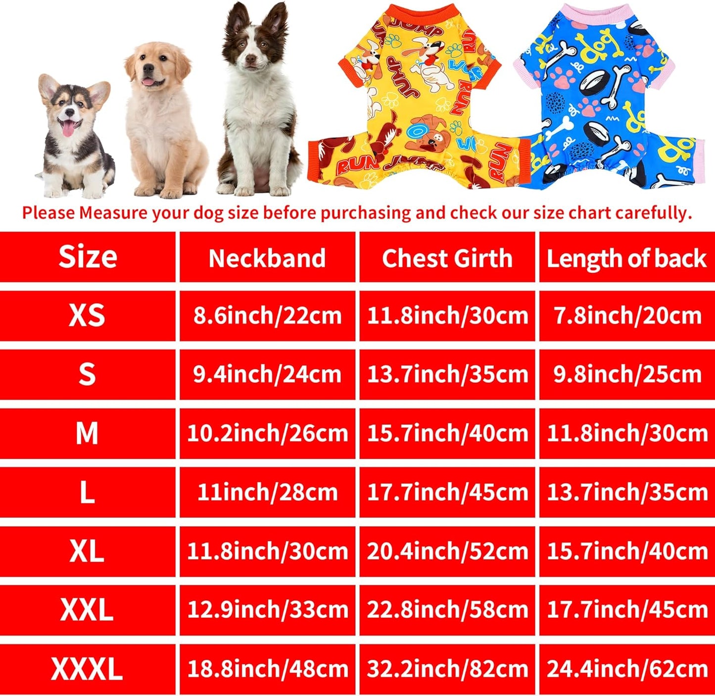 2PCS Dog Pajamas for Medium Sized Dog Pjs Clothes Puppy Onesies Outfits Pet Jammies Boy Girl Male Female Apparel Paw Bone Puppy Print M