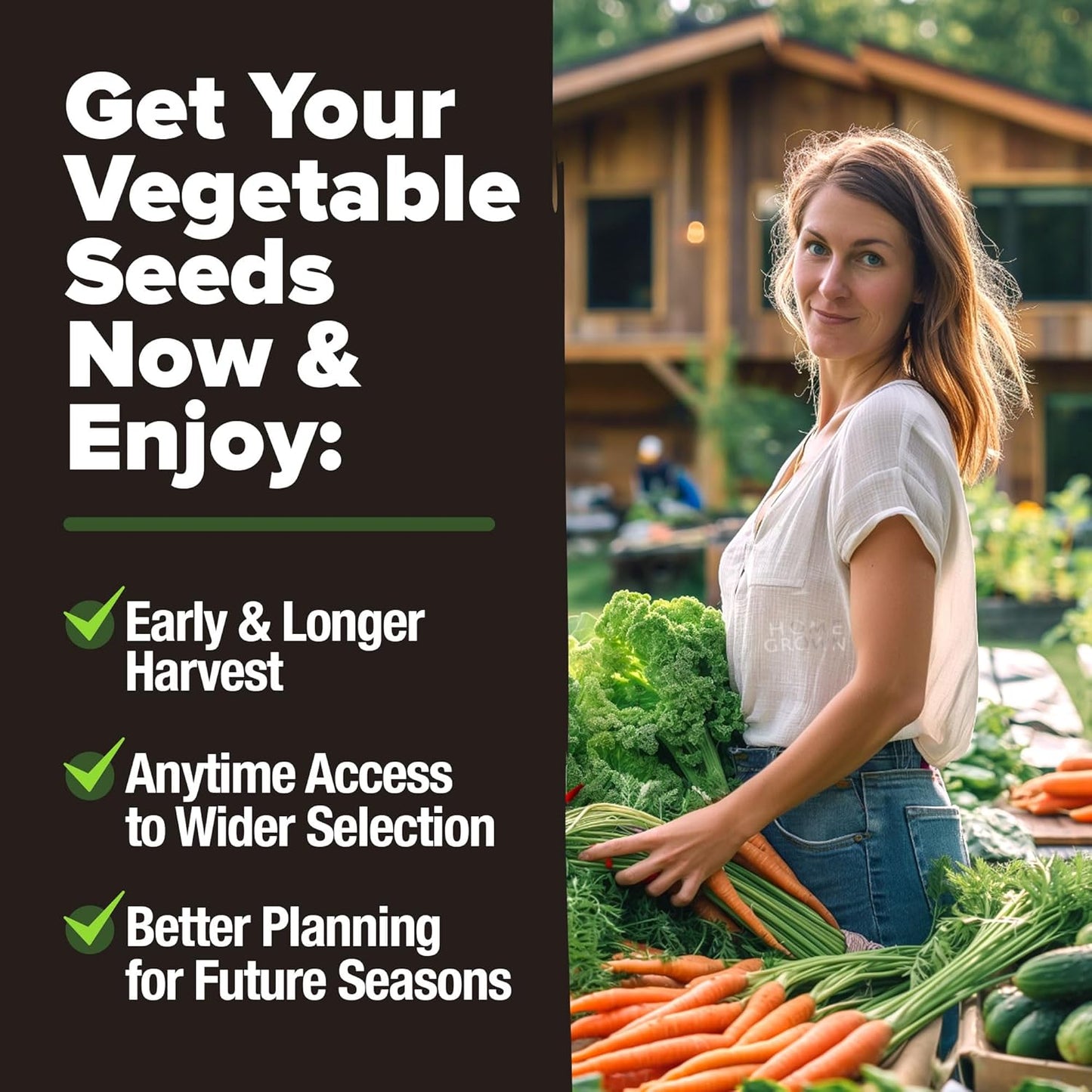 HOME GROWN 𝗨𝗦𝗔 𝗣𝗥𝗘𝗠𝗜𝗨𝗠 10 Variety Vegetable 2,000+ 𝗡𝗢𝗡-𝗚𝗠𝗢 Seeds (Kale Lettuce Tomato Broccoli Beans Peas Bell Peppers Carrot Cucumber Radish) – Indoor & Outdoor Garden Survival Seeds