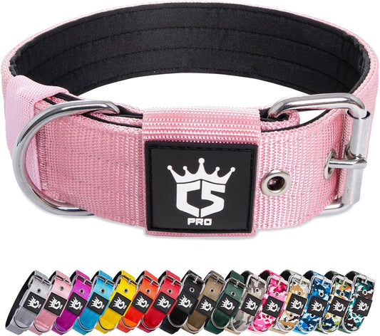 TSPRO Tactical Dog Collar 1.5 Inch Wide Thick Dog Collars with Heavy Duty Metal Buckle, Durable, Strong, Adjustable for Medium to Large Dogs (Pink M)