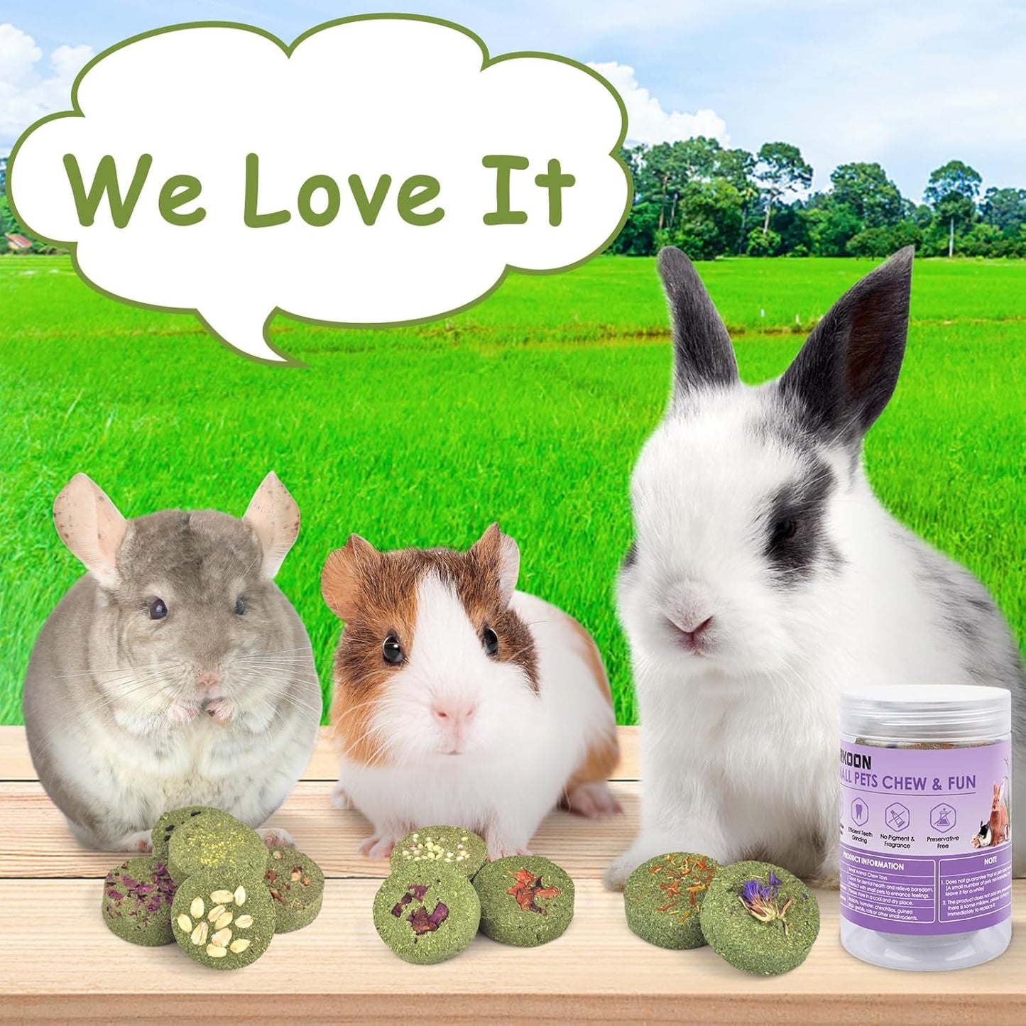 ERKOON Treats Rabbit Toys, 100% Edible Premium Timothy Hay Chew A Blocks for Rabbits, Chinchilla Treats, Chew Toys for Teeth Guinea Pigs and Mice