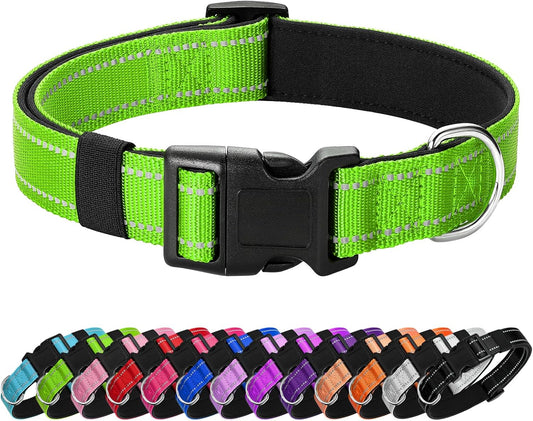 Reflective Dog Collar Padded with Soft Neoprene Breathable Quick Release Basic Dog Collars for Puppy Small Dogs Girl Green