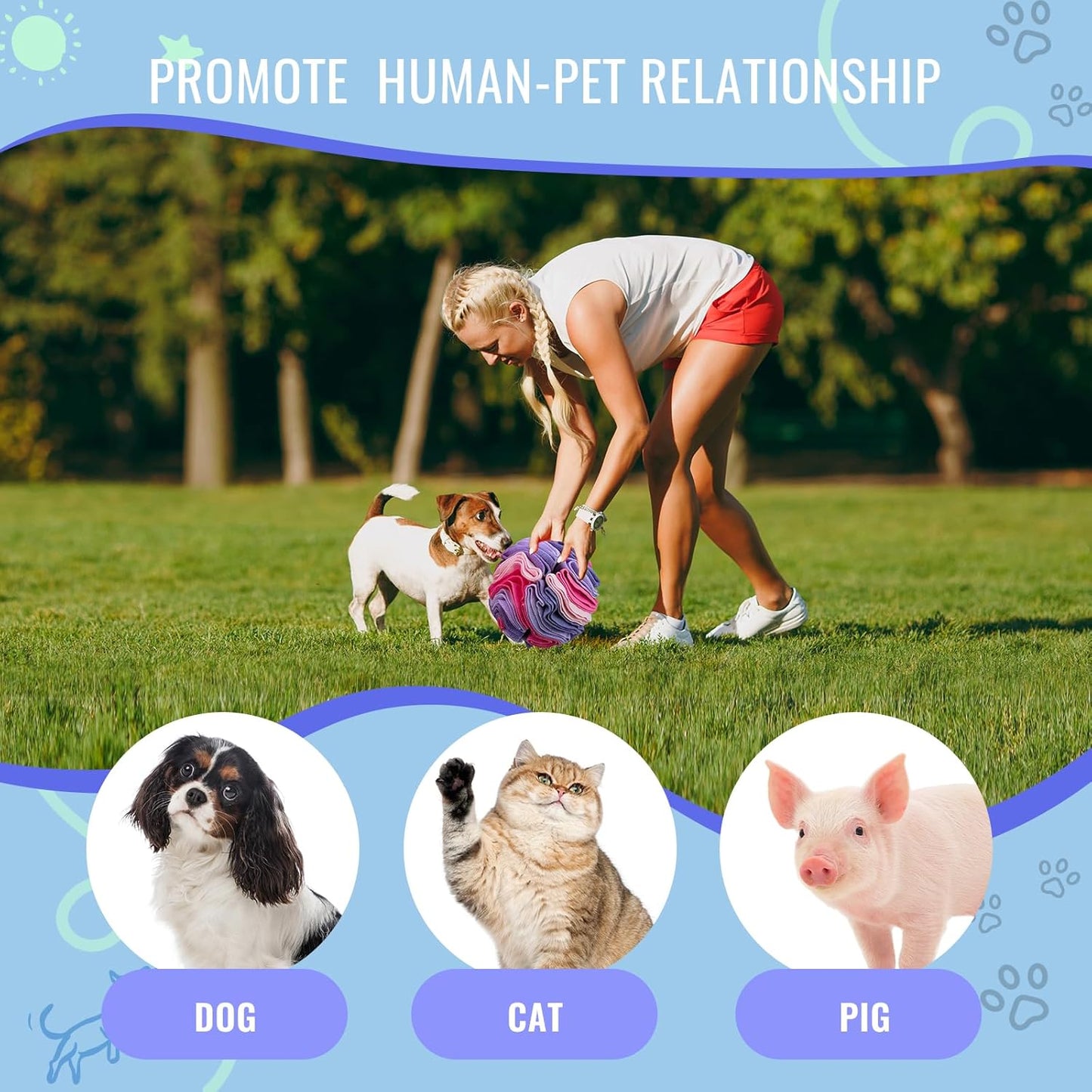 Pet Snuffle Ball, Puzzle Sniffing Interactive Dog Ball for Blind Dogs Training Stress Relief Dog Enrichment Toys Treat Machine Washable (20cm, Pink and Purple)