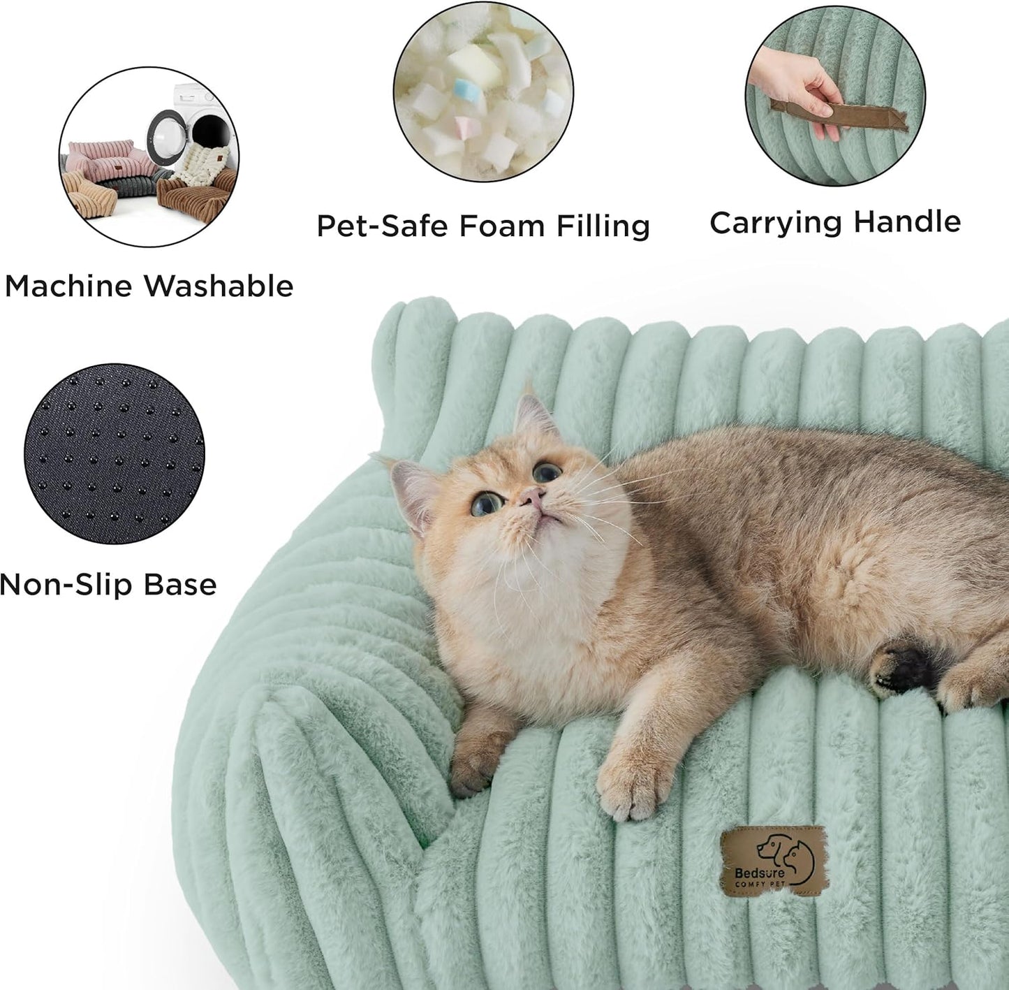 Bedsure Cute Cat Couch for Pets - Fluffy Cat Sofa with Premium Soft Corduroy Fleece, Fuzzy Pet Couch Bed with Removable Washable Cover, Supportive Pet Chair for Indoor Cats, 24inch, Garden Green
