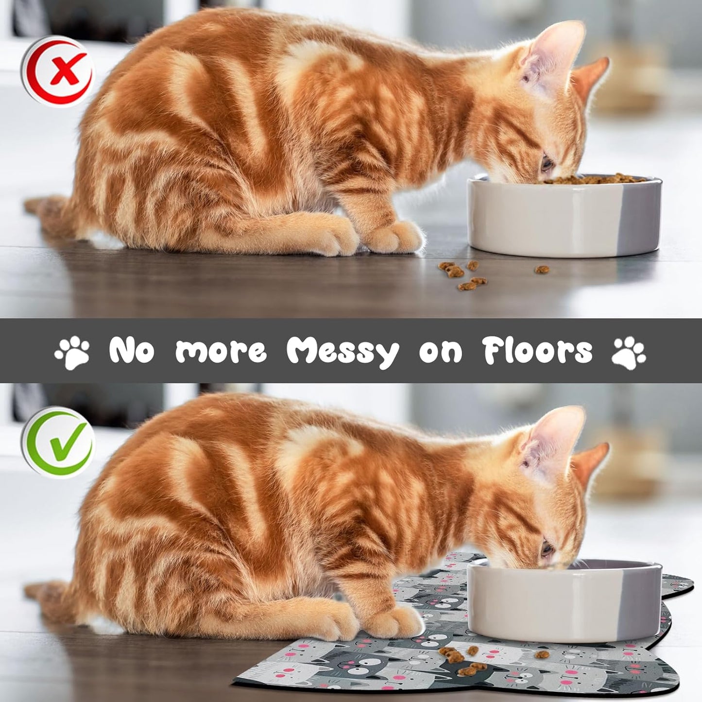 Cat Food and Water Bowl Mat - Pet Feeding Absorbent Placemat for Floor, Grey Small 17.7 * 9.8 Inch